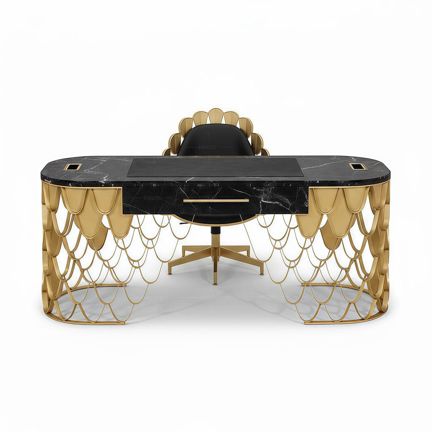 Luxurious desk with golden fish scale design