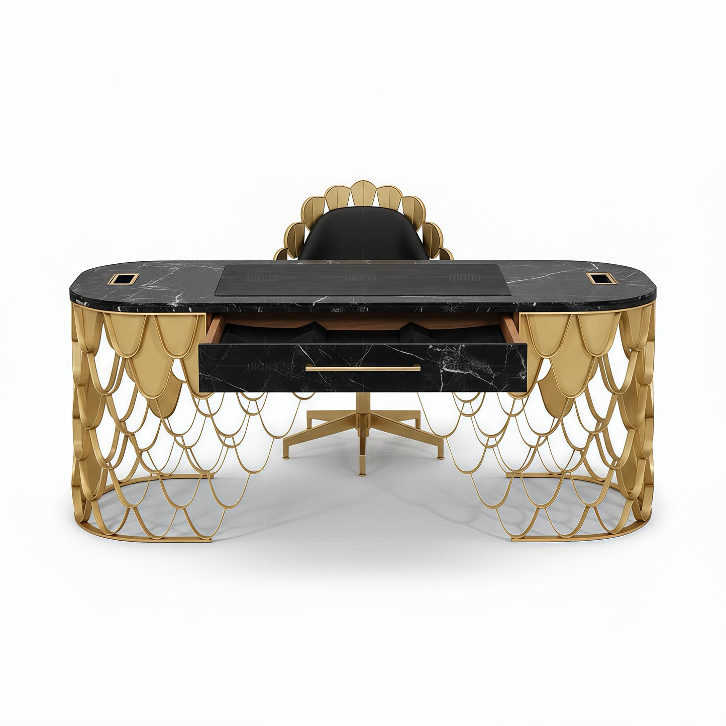 Luxurious desk with golden fish scale design