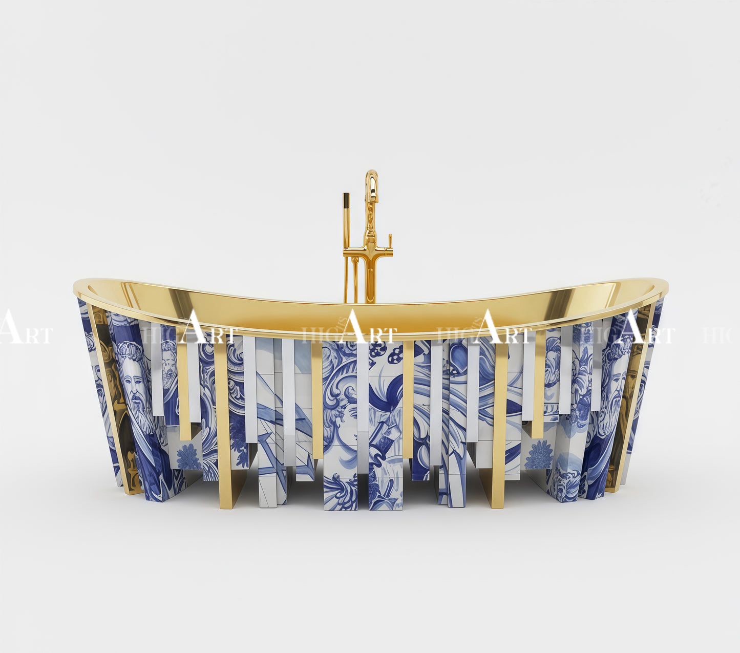 Blue and white porcelain luxury bathtub Unique hand-painted textures