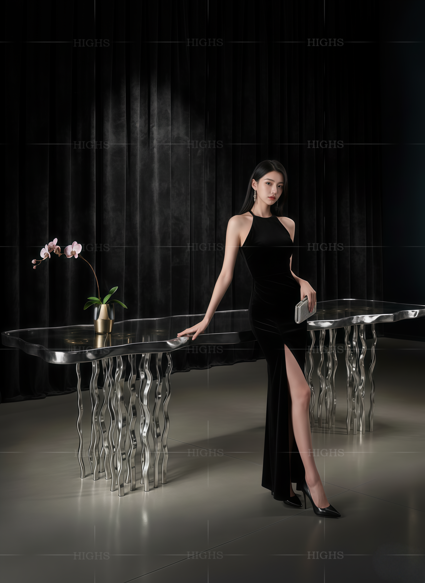 Transparent unique lotus design glass dining table