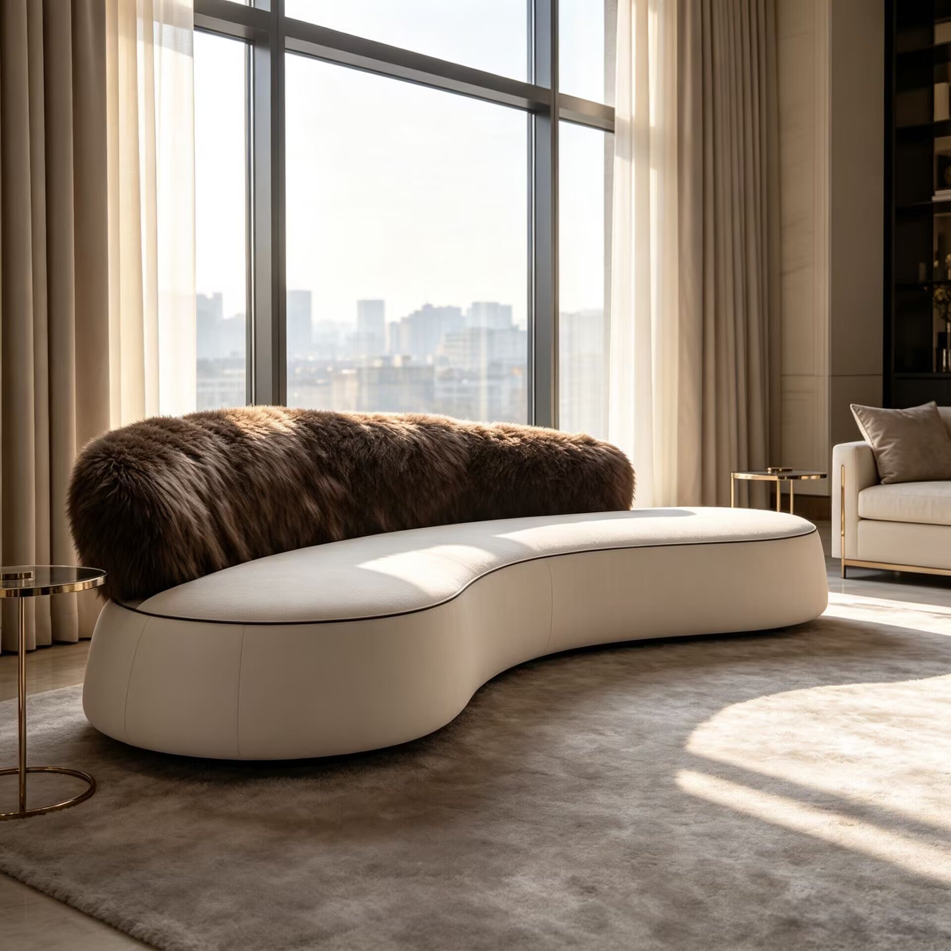 Villa Living Room Unique Creativity Curved Artistic Plush Fabric Sofa