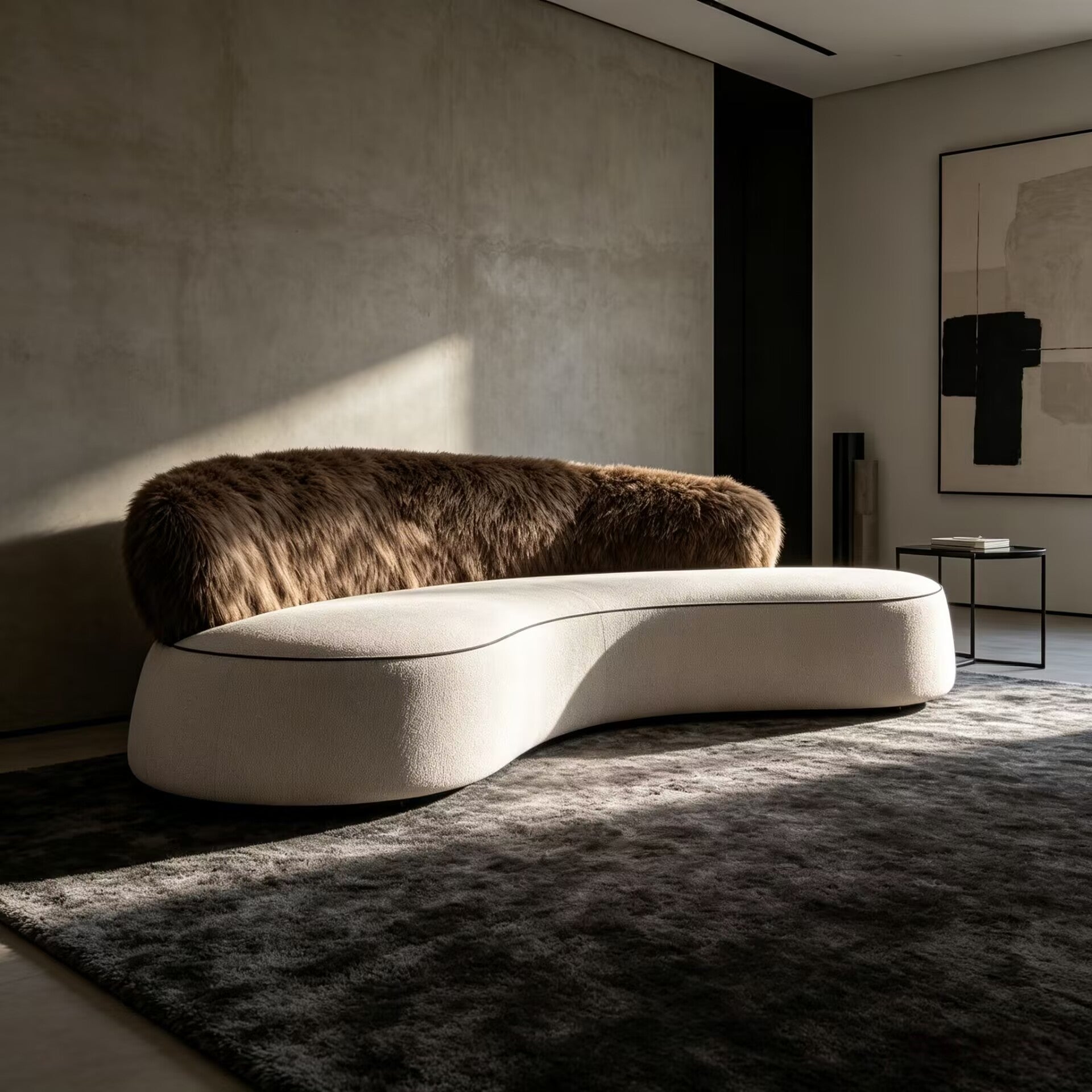 Villa Living Room Unique Creativity Curved Artistic Plush Fabric Sofa
