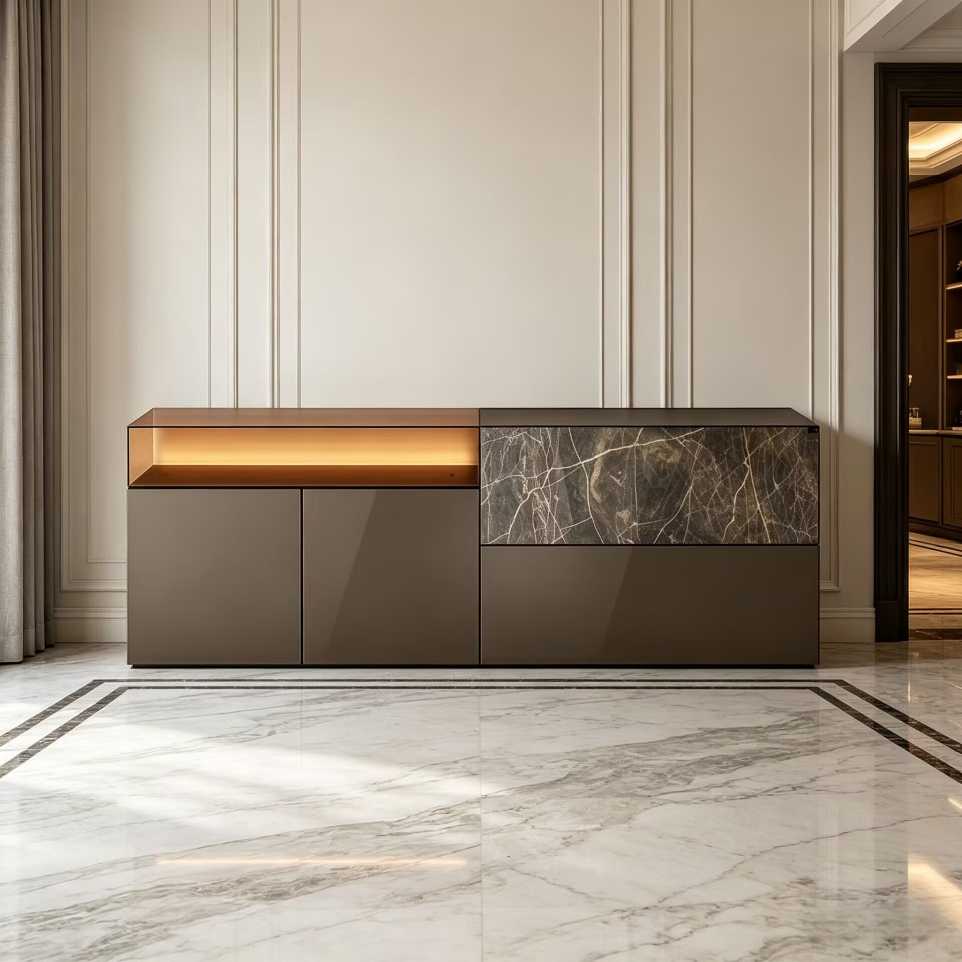 36E8 Glass Living Room High-End Minimalist Solid Wood Sideboard