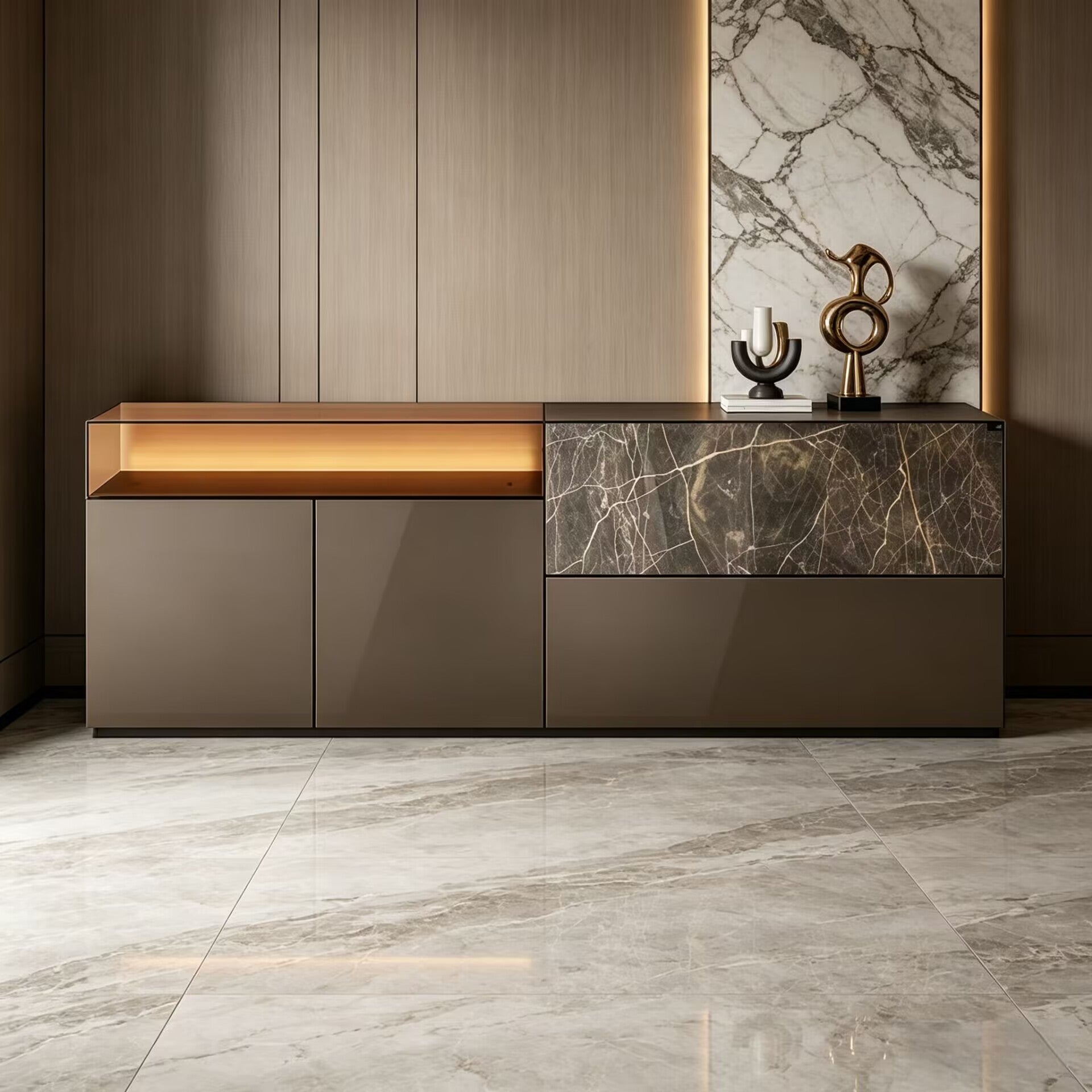 36E8 Glass Living Room High-End Minimalist Solid Wood Sideboard