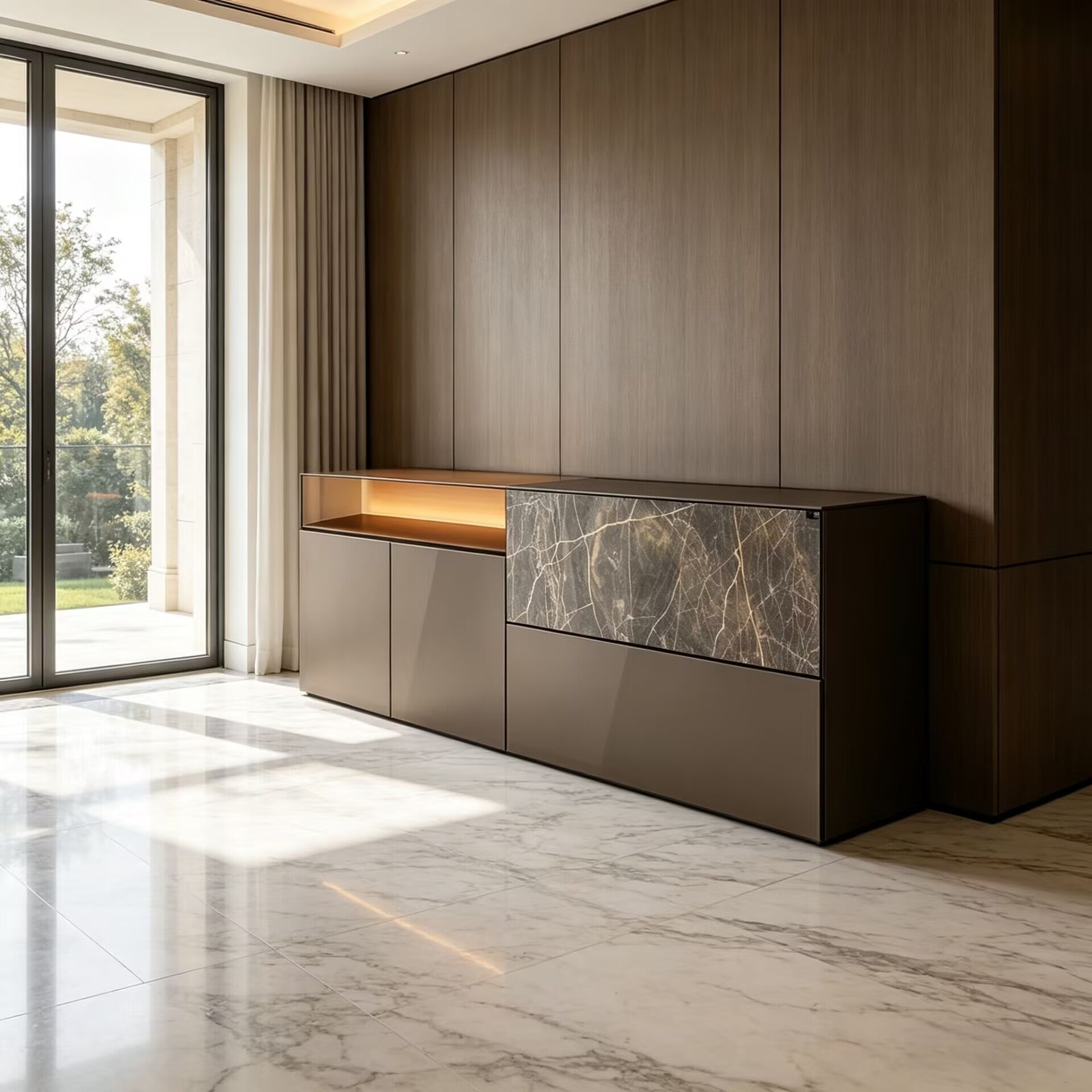36E8 Glass Living Room High-End Minimalist Solid Wood Sideboard