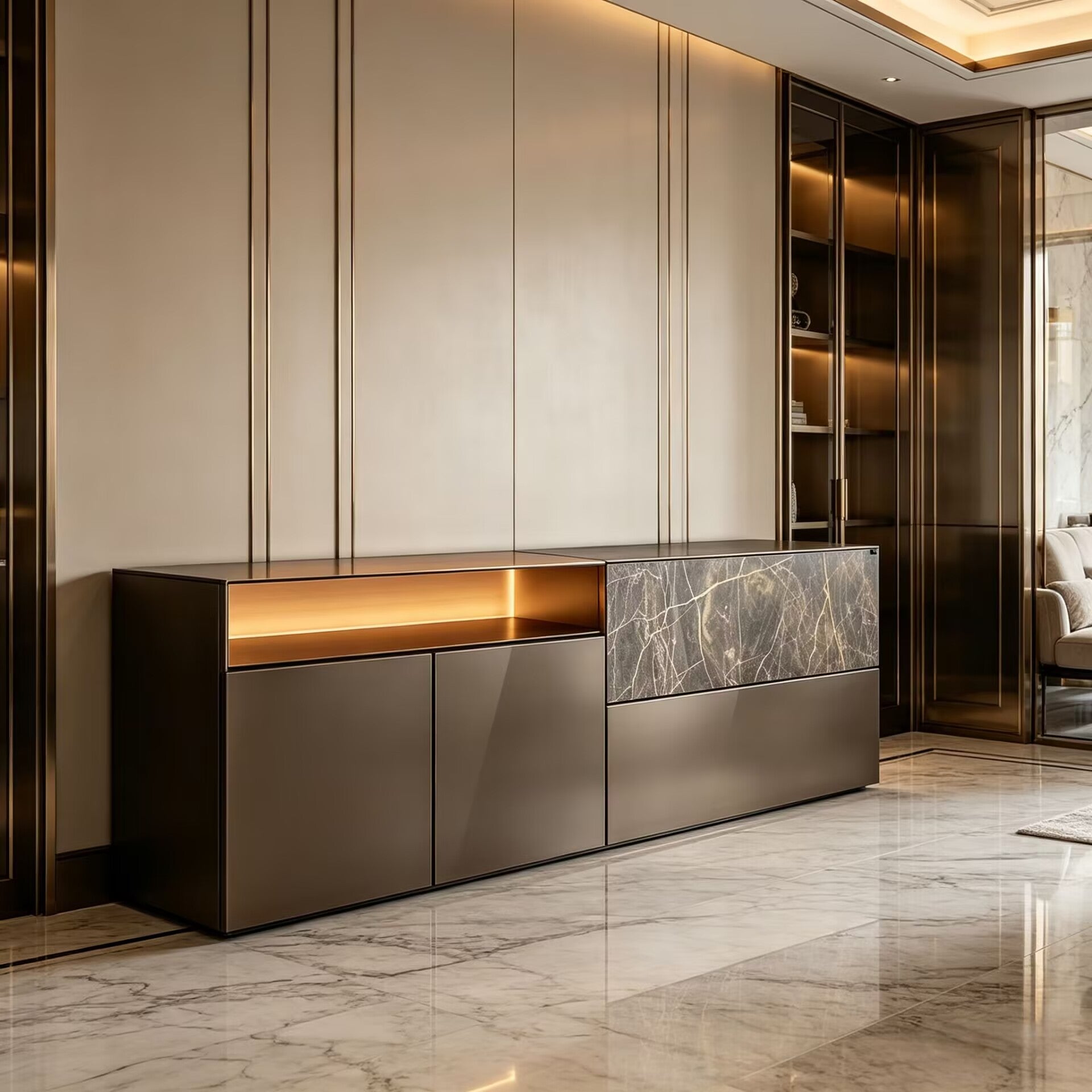 36E8 Glass Living Room High-End Minimalist Solid Wood Sideboard
