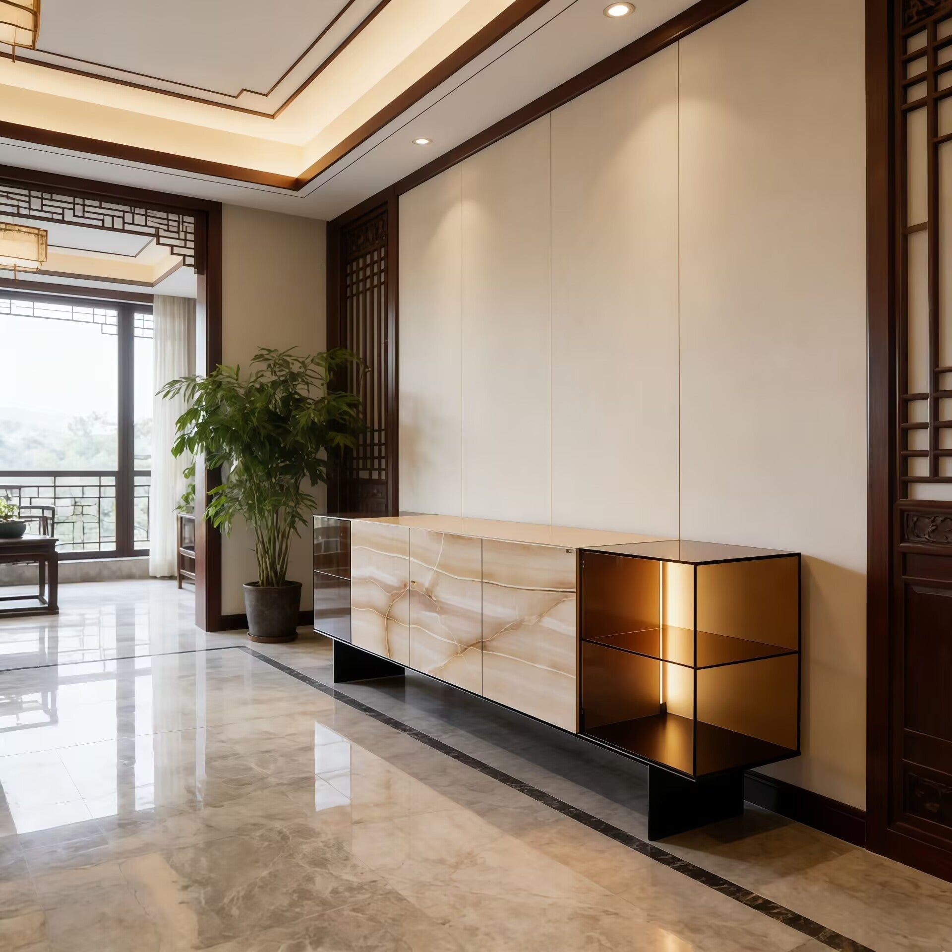 36E8 Glass Luxury Stainless Steel Modern Artistic Marble Sideboard