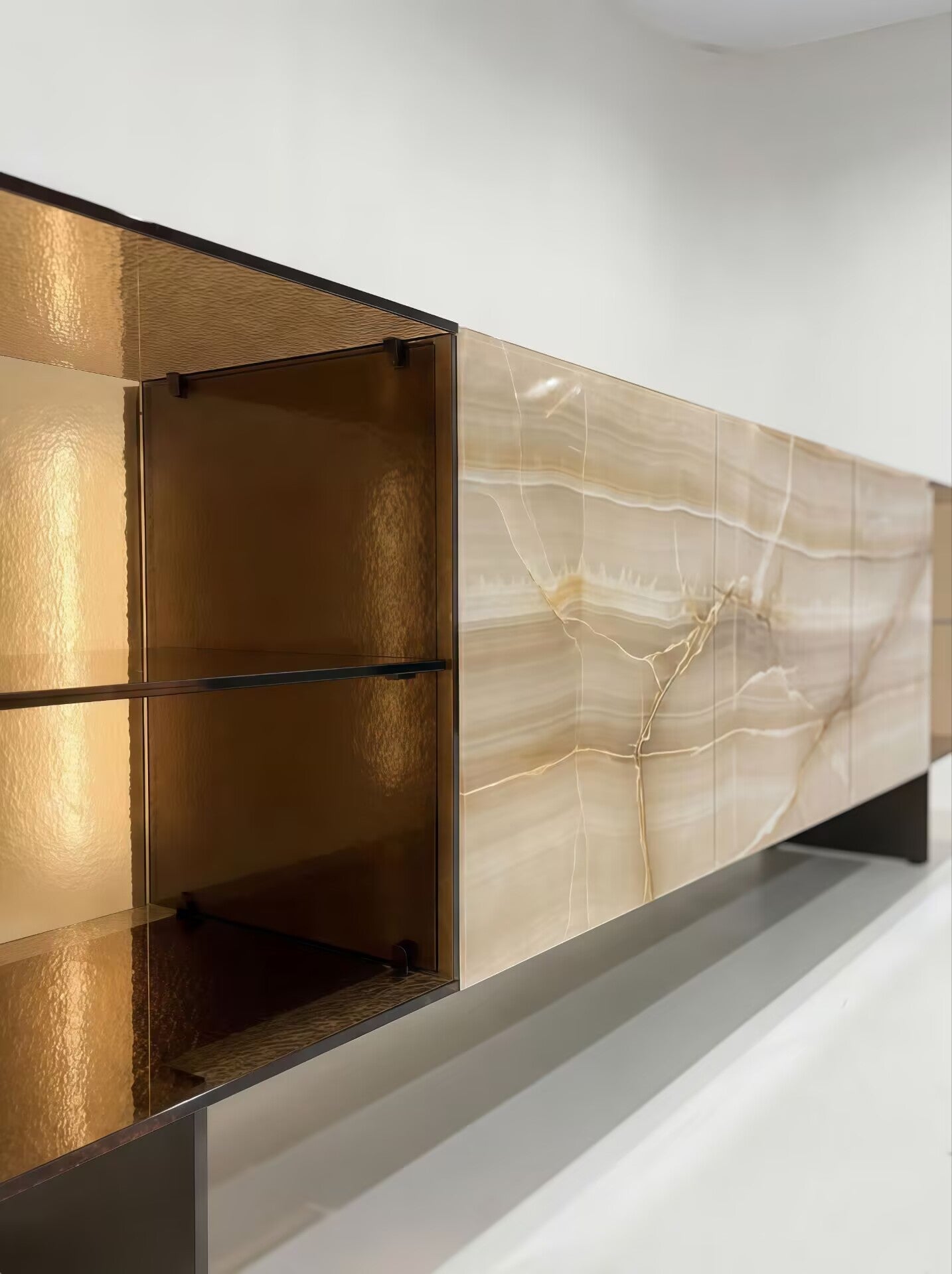 36E8 Glass Luxury Stainless Steel Modern Artistic Marble Sideboard