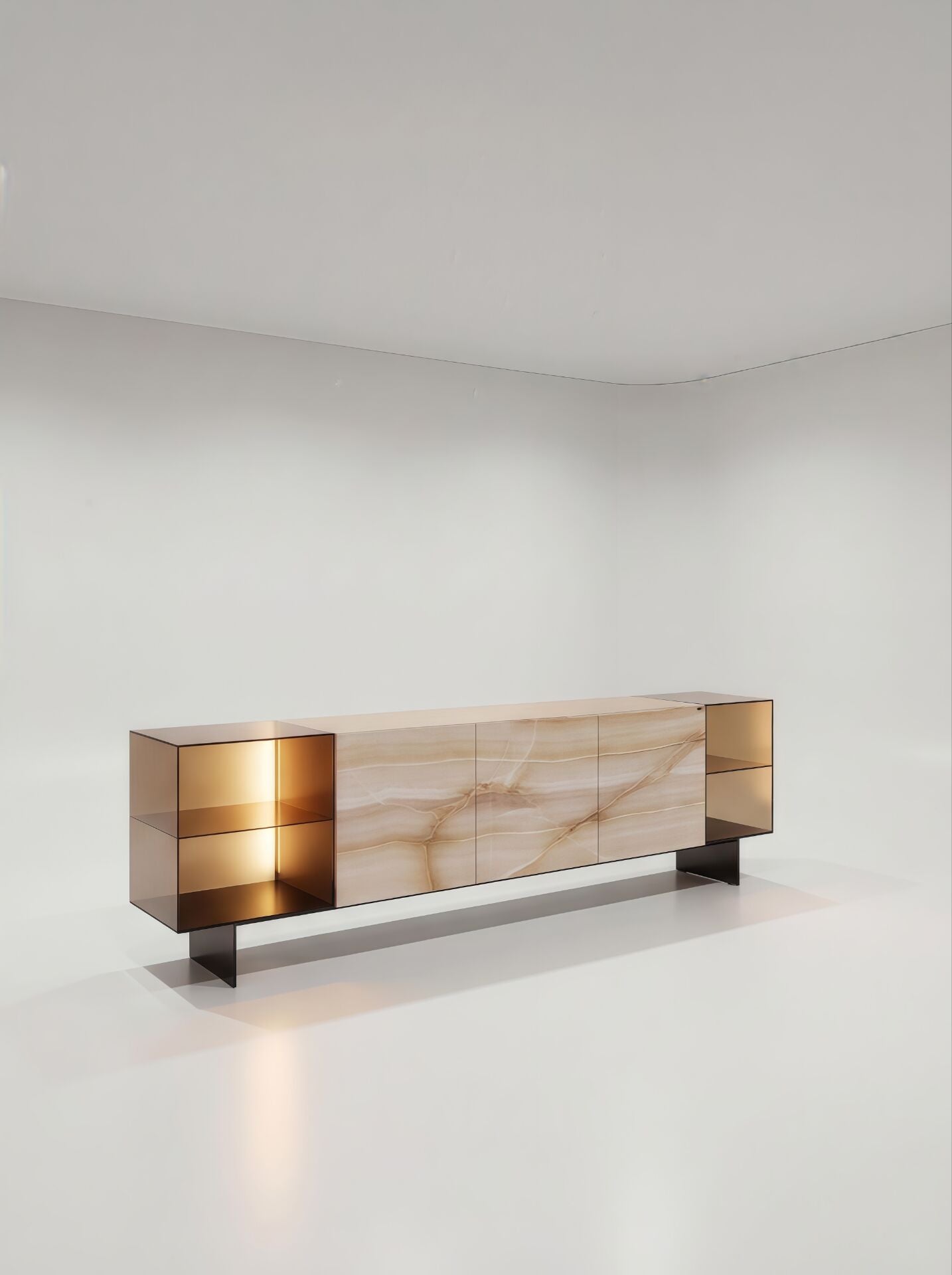 36E8 Glass Luxury Stainless Steel Modern Artistic Marble Sideboard