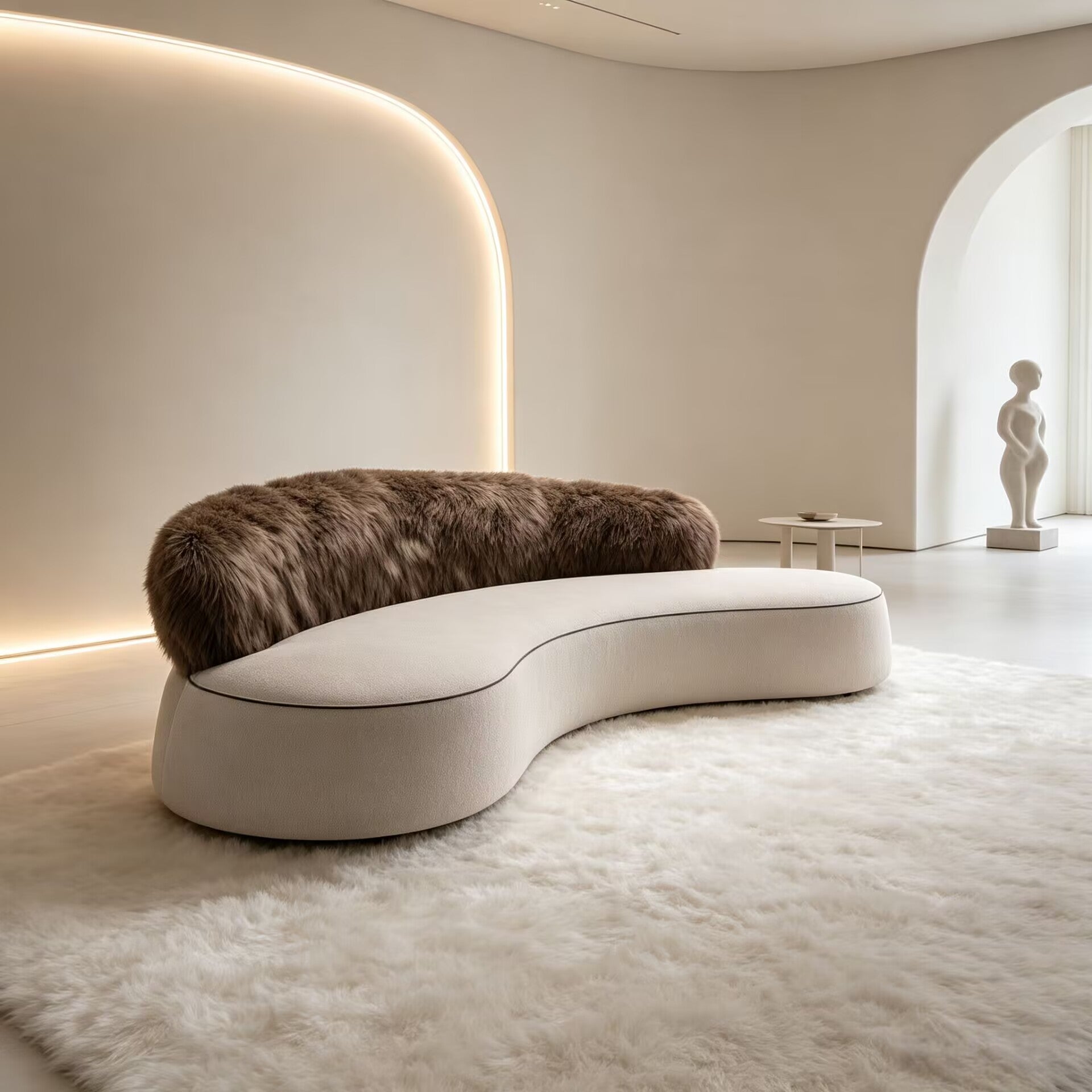 Villa Living Room Unique Creativity Curved Artistic Plush Fabric Sofa