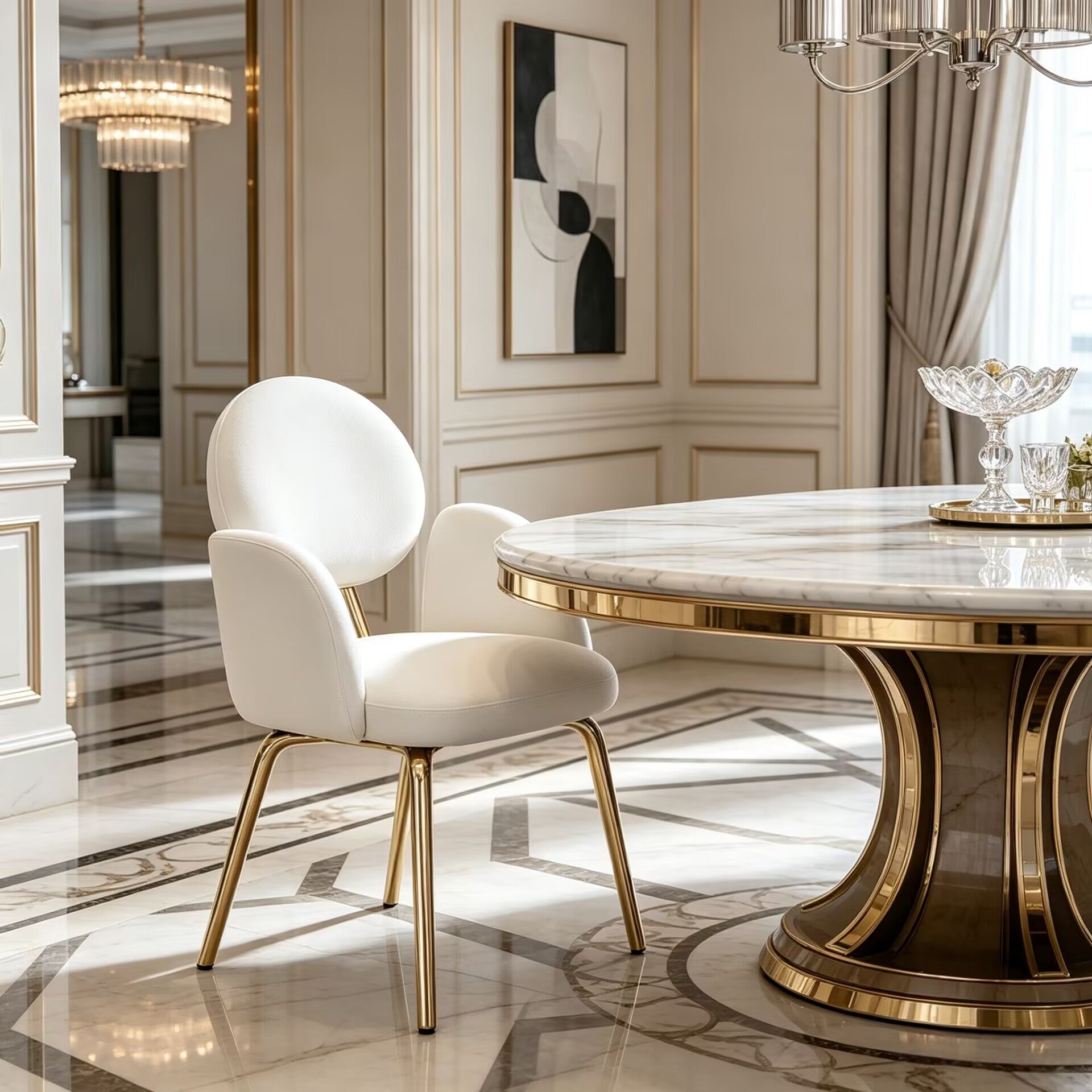 Althea Villa Dining Room Luxury Metal Unique Art Fabric Dining Chair