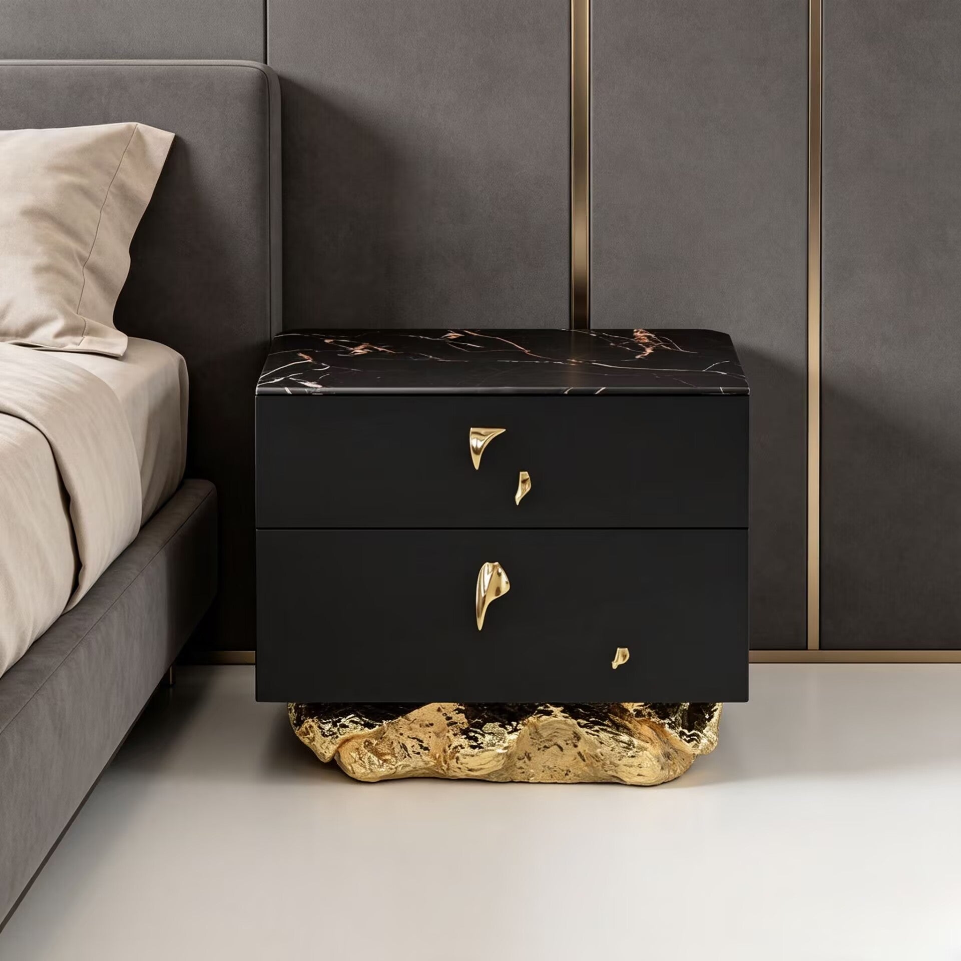 Angra Upscale Art Brass Minimalist Solid Wood Small Nightstand