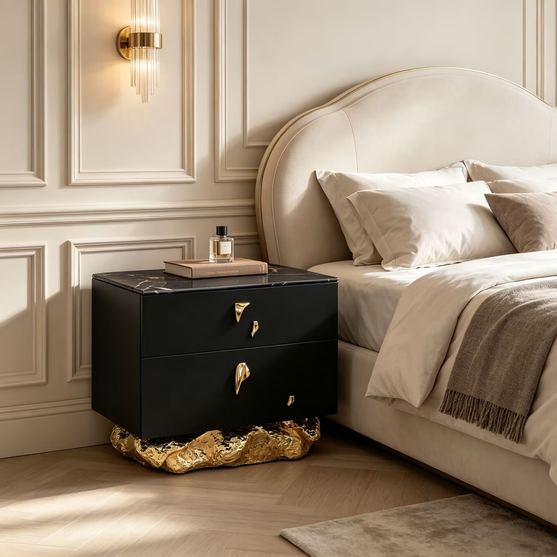 Angra Upscale Art Brass Minimalist Solid Wood Small Nightstand