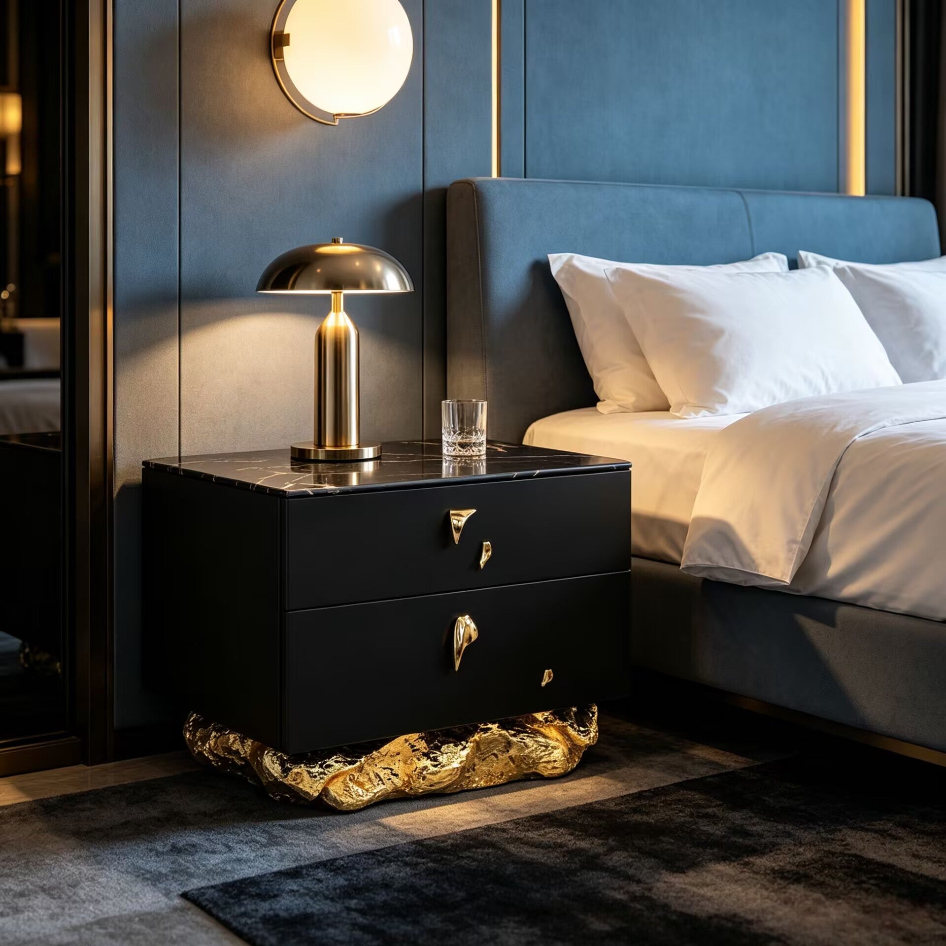 Angra Upscale Art Brass Minimalist Solid Wood Small Nightstand