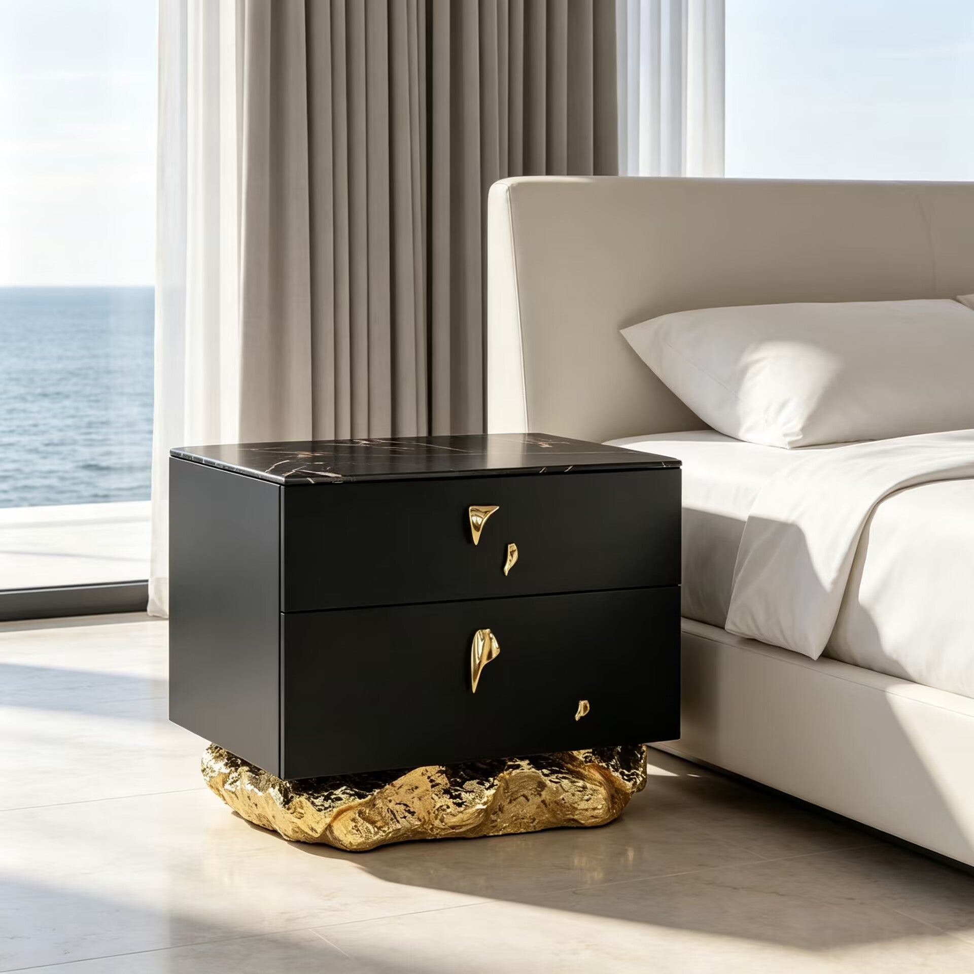 Angra Upscale Art Brass Minimalist Solid Wood Small Nightstand