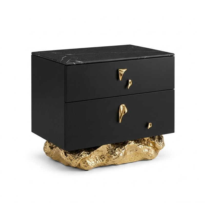 Angra Upscale Art Brass Minimalist Solid Wood Small Nightstand