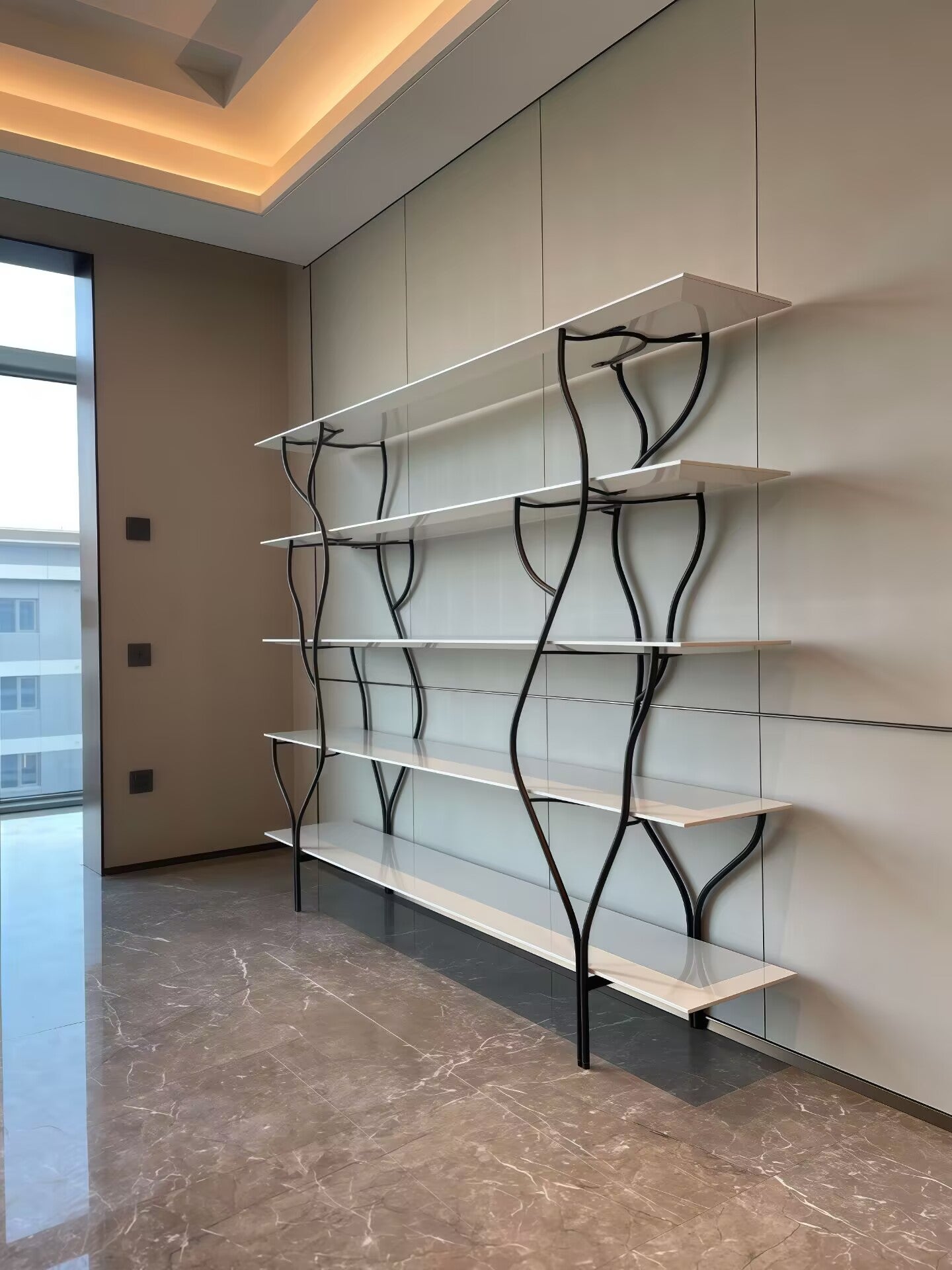 Albero Designer Stainless Steel Luxurious Solid Wood Bookshelf