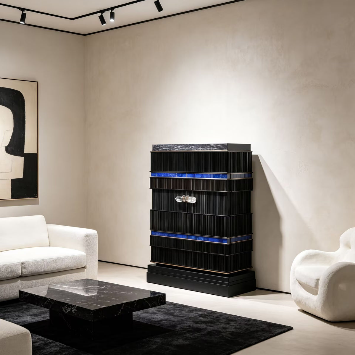 Alexandre Italian Modern Upscale Lapis Lazuli Simple Solid Wood Cabinet