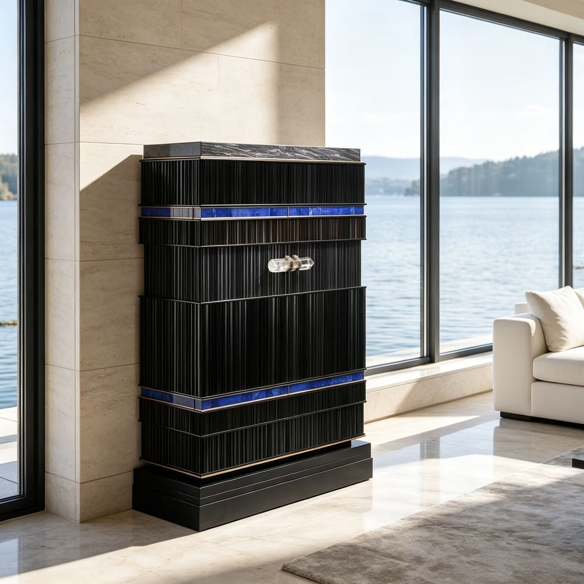 Alexandre Italian Modern Upscale Lapis Lazuli Simple Solid Wood Cabinet