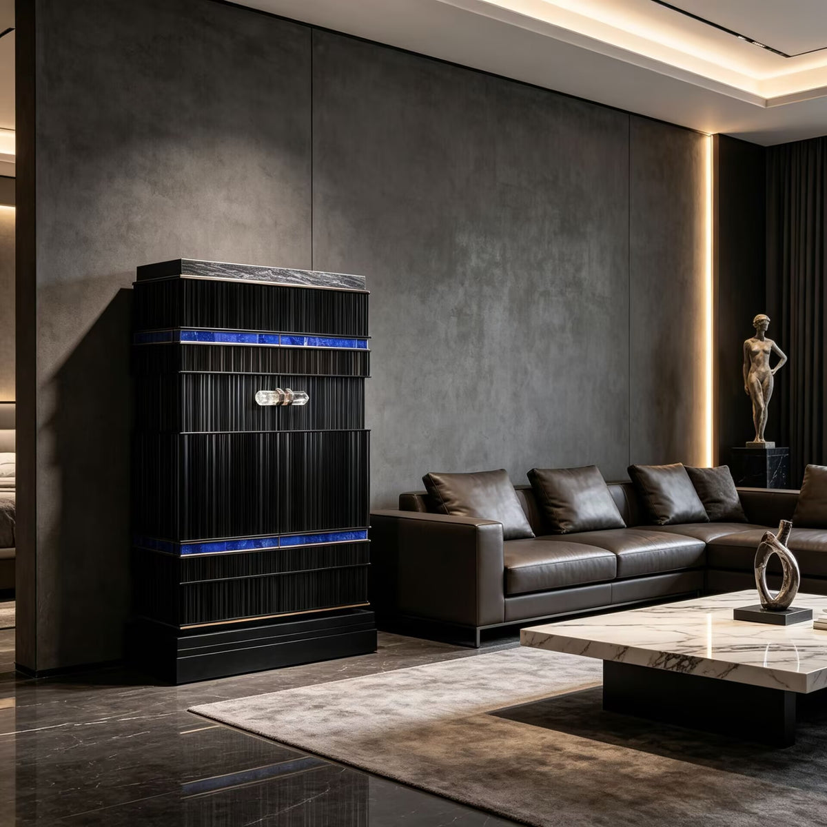 Alexandre Italian Modern Upscale Lapis Lazuli Simple Solid Wood Cabinet