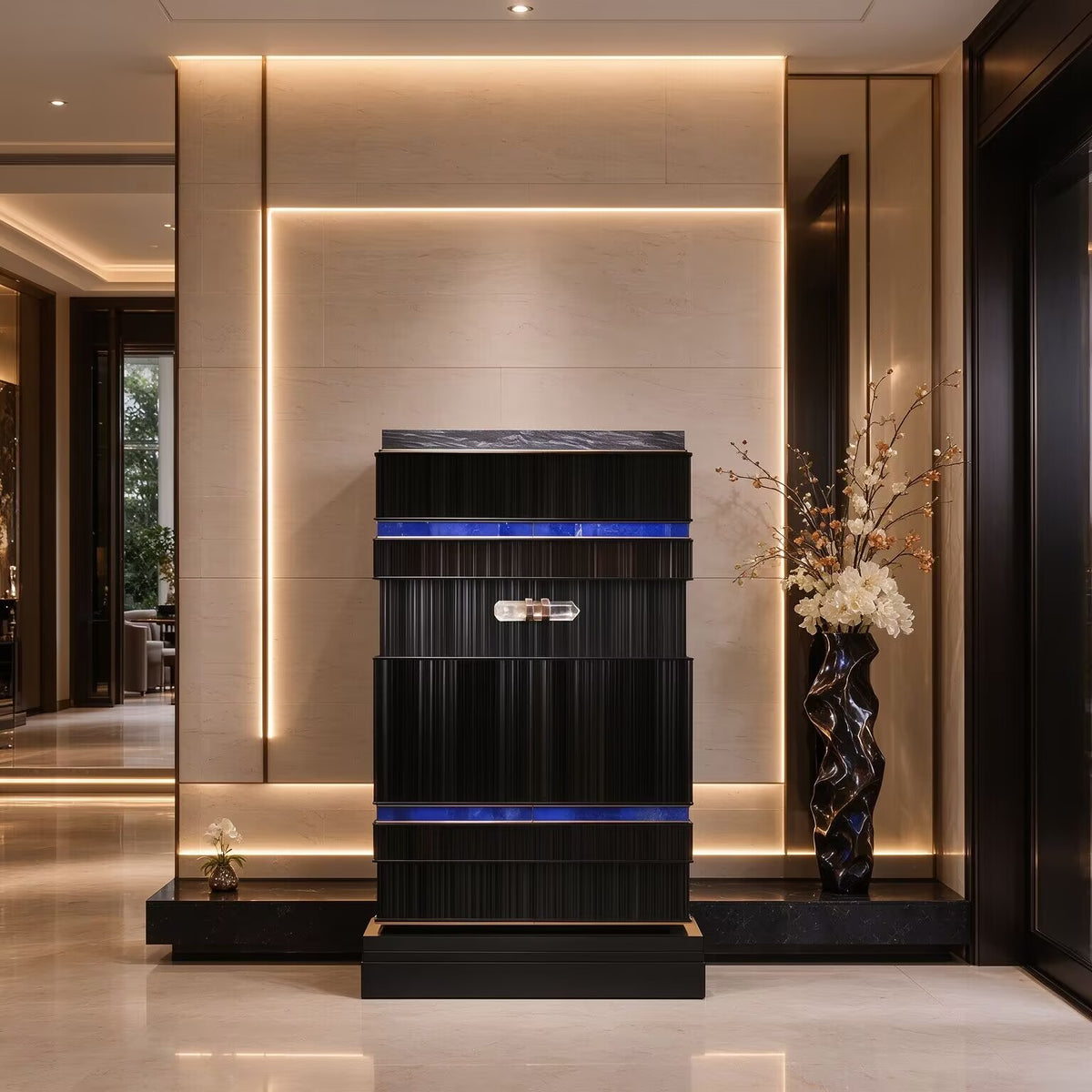Alexandre Italian Modern Upscale Lapis Lazuli Simple Solid Wood Cabinet