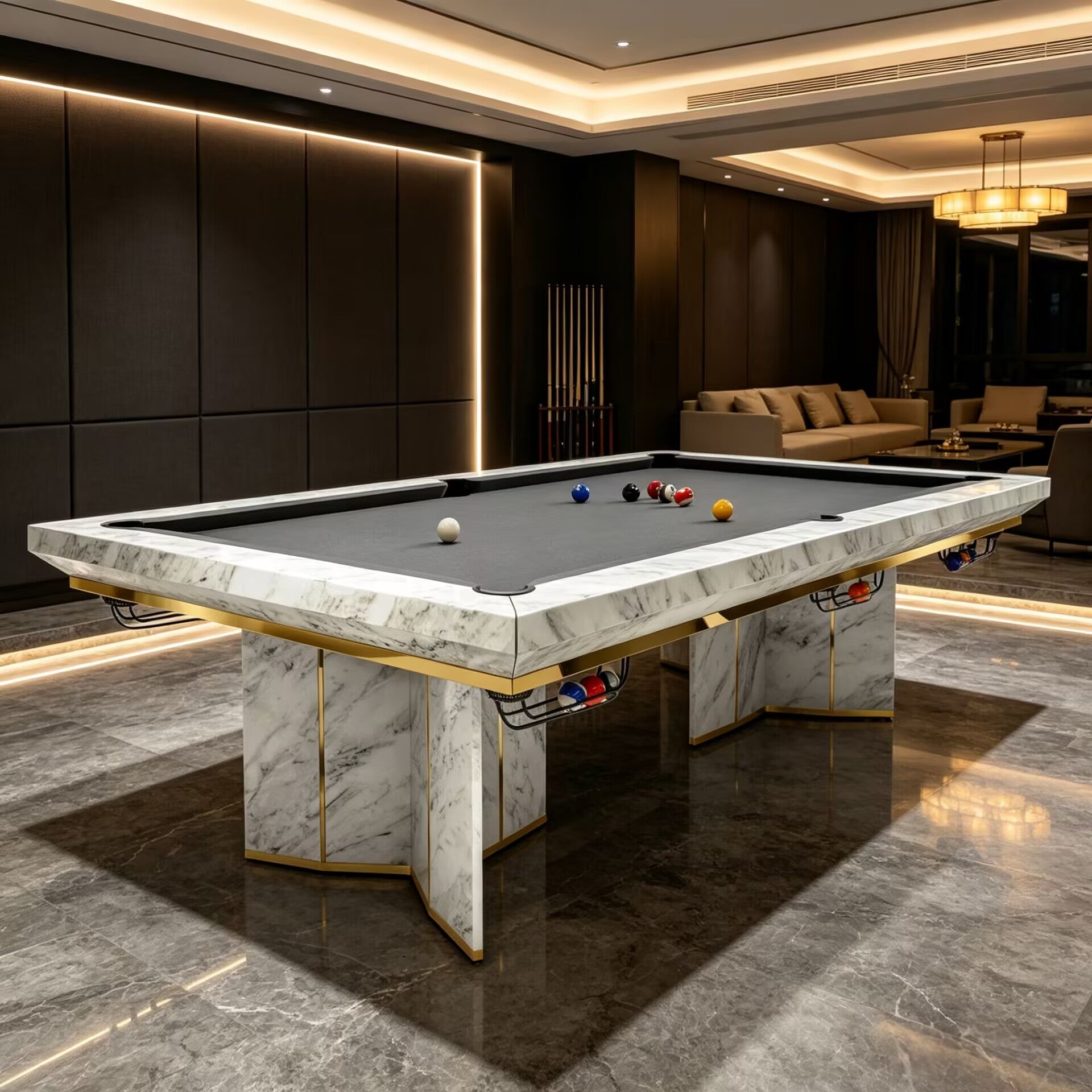 Algerone High-End Designer Brass Customize Marble Snooker Table