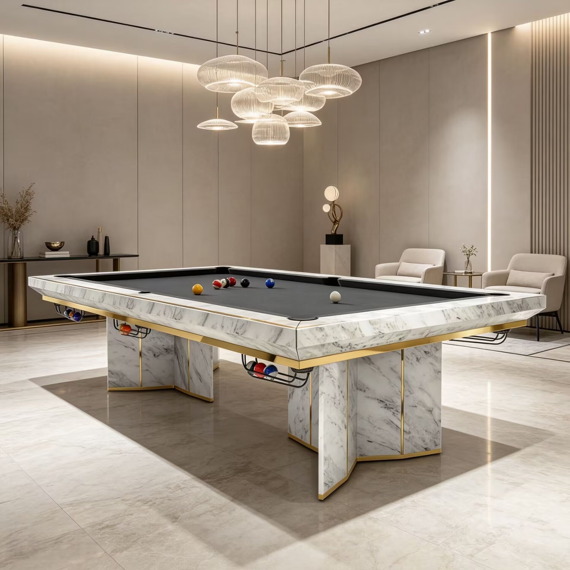 Algerone High-End Designer Brass Customize Marble Snooker Table