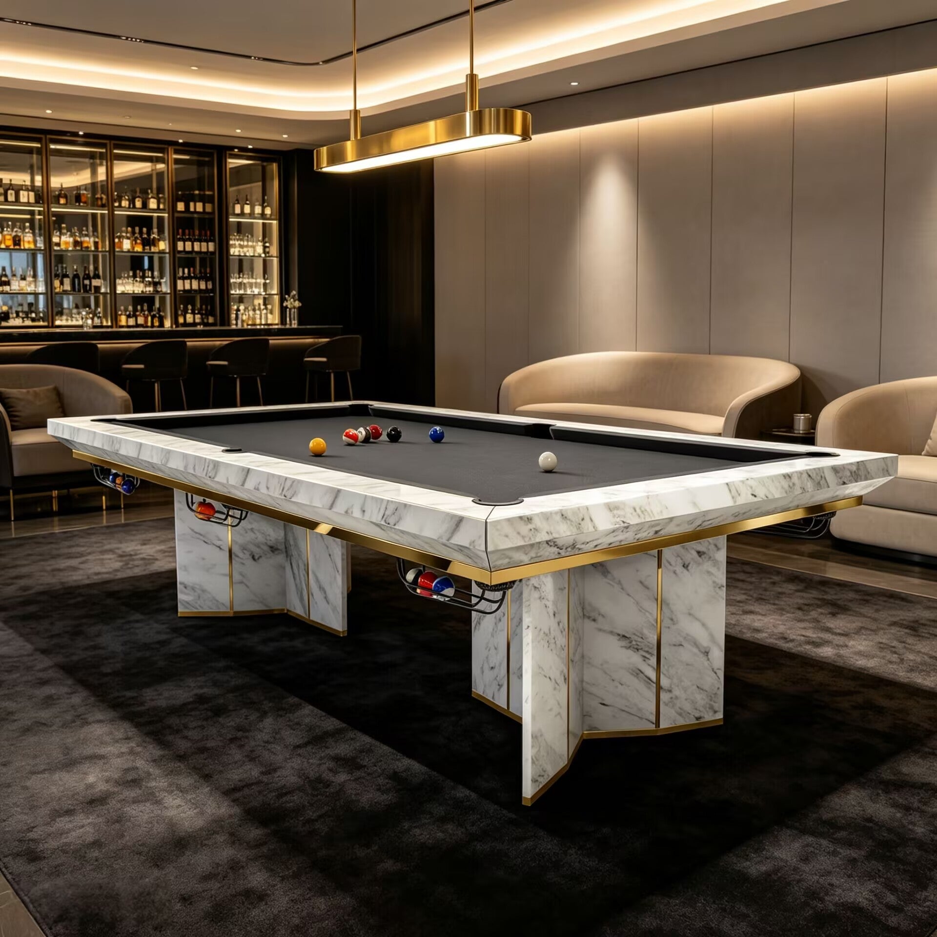 Algerone High-End Designer Brass Customize Marble Snooker Table