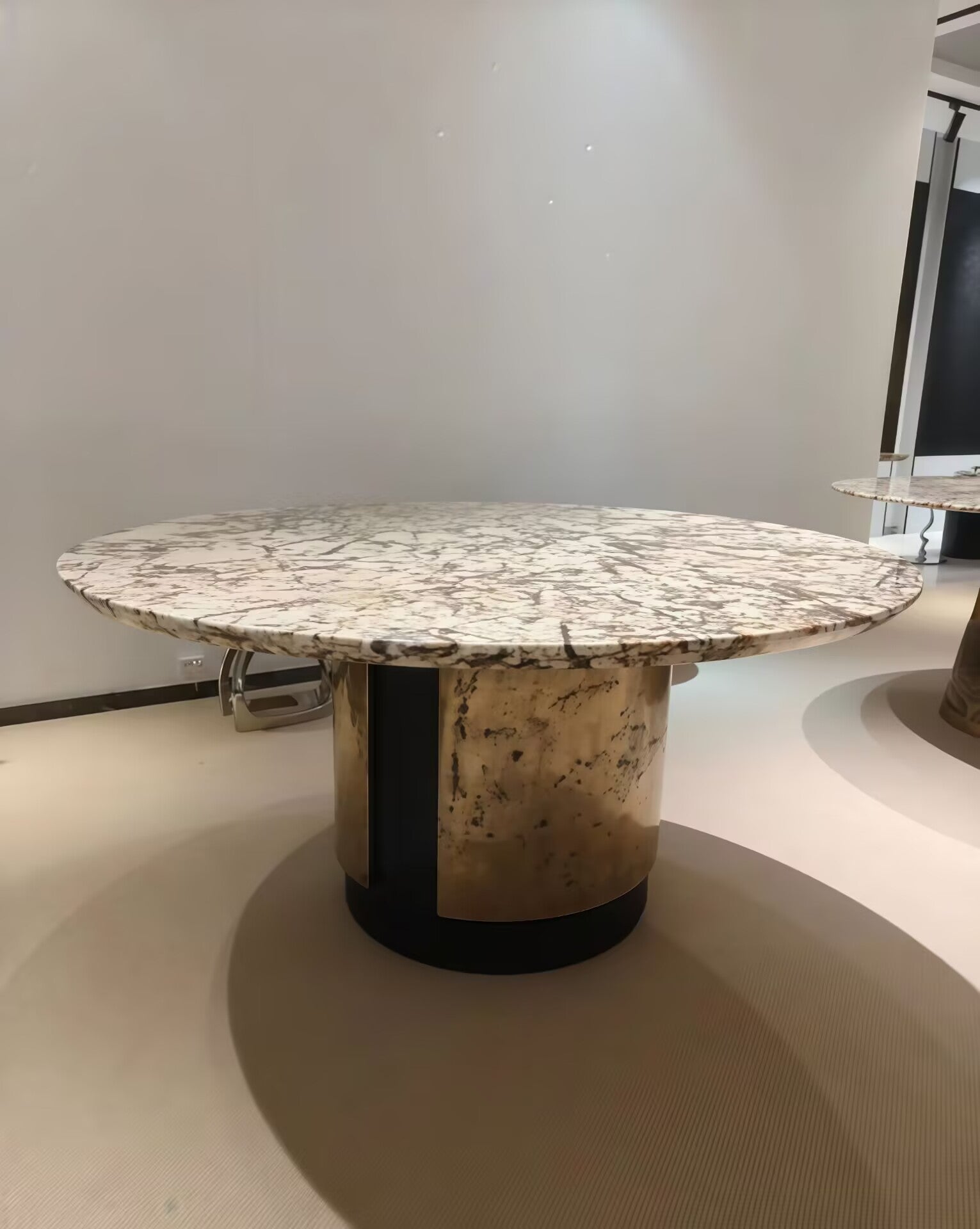 Amos Italian High End Glass Round Stainless Steel Dining Table