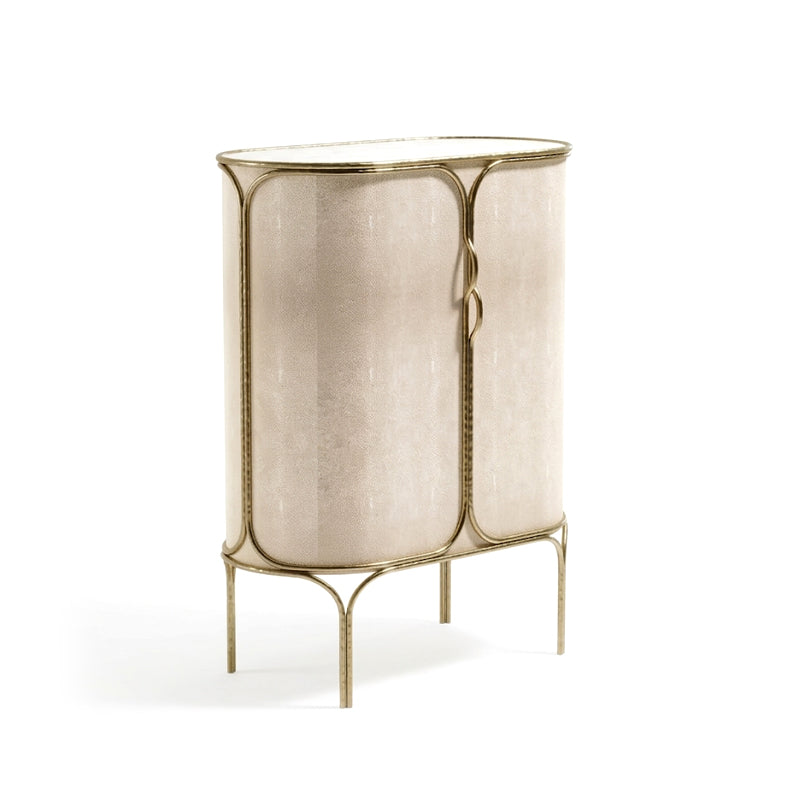 Arianne Italian Brass Solid Wood High-End Sharkskin Wine Cabinet