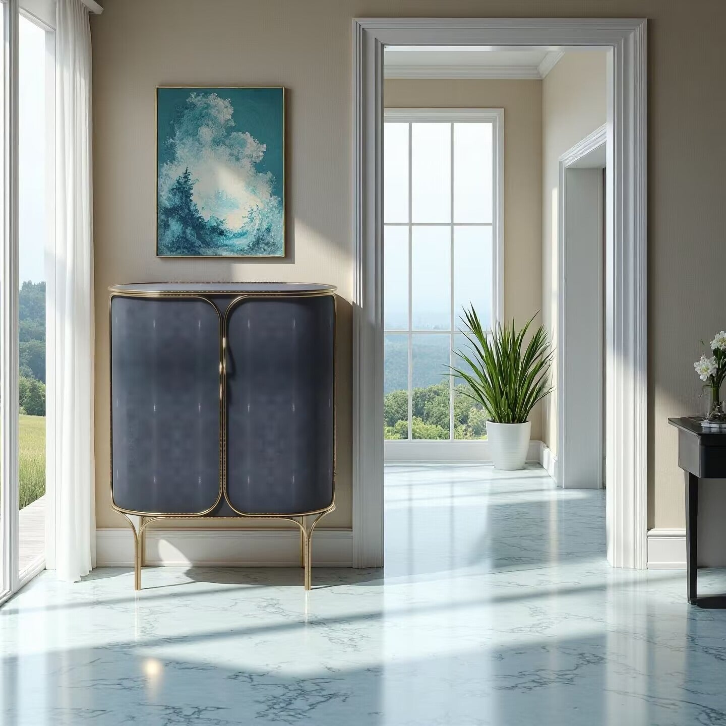 Arianne Italian Brass Solid Wood High-End Sharkskin Wine Cabinet