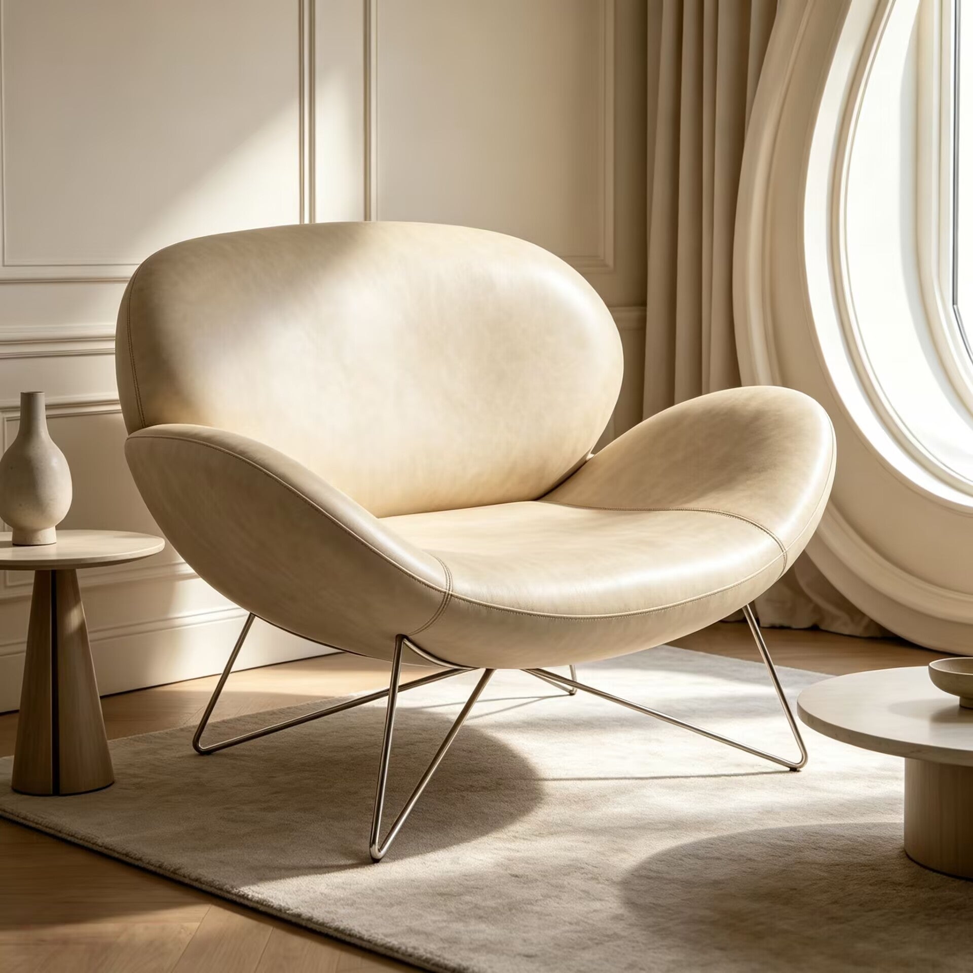 Villa Living Room Designer Upscale Metallic Leather Customize Armchair