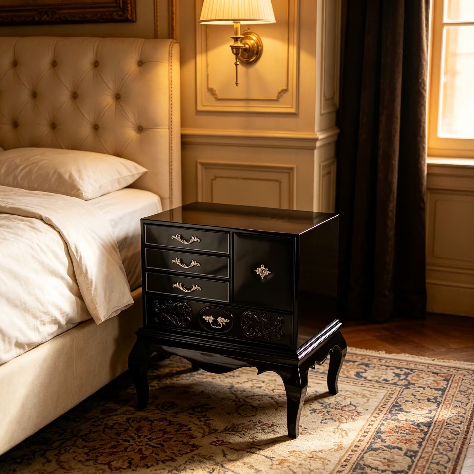 Brooklyn Villa Bedroom Luxury Artistic Solid Wood Bedside Table