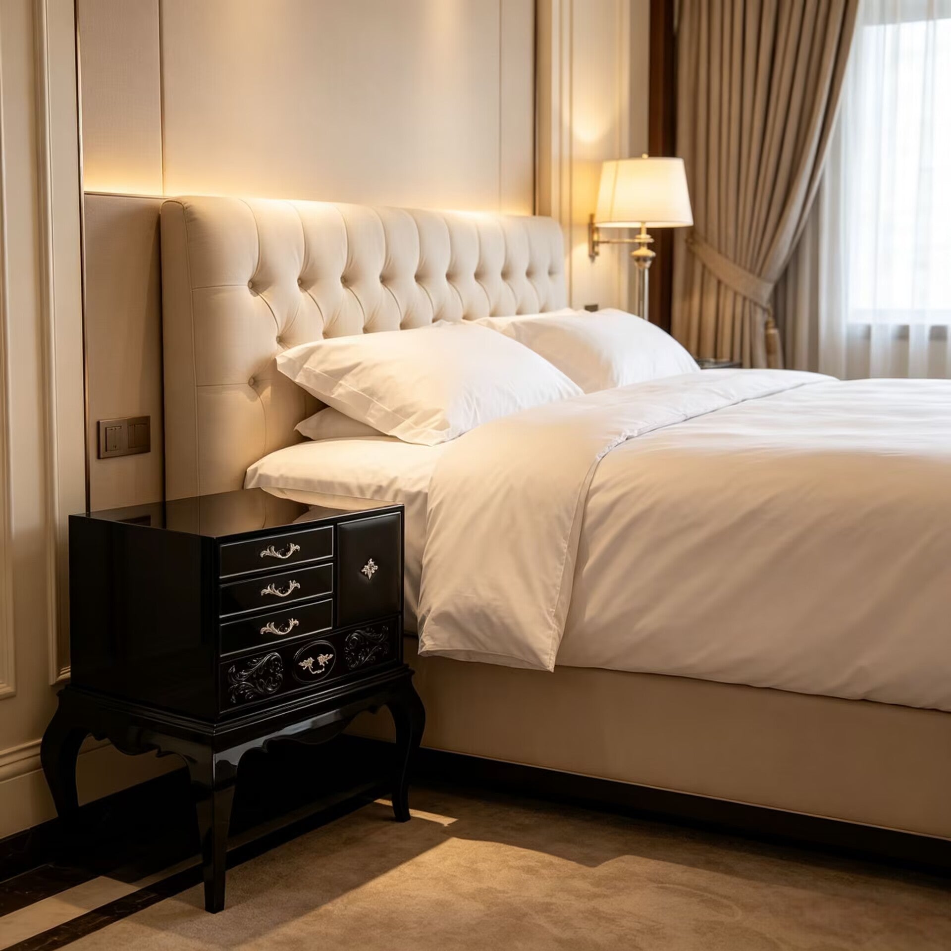 Brooklyn Villa Bedroom Luxury Artistic Solid Wood Bedside Table