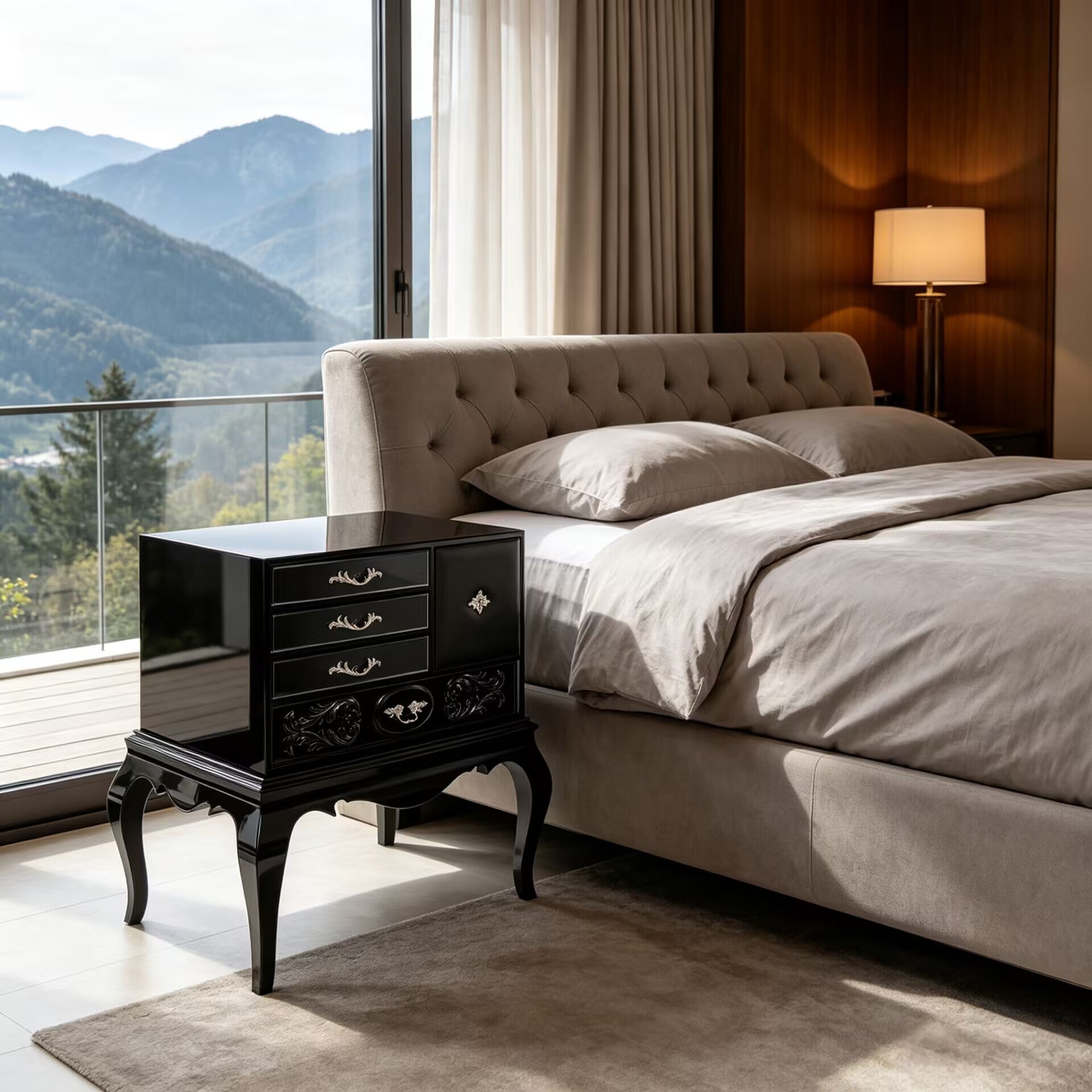 Brooklyn Villa Bedroom Luxury Artistic Solid Wood Bedside Table