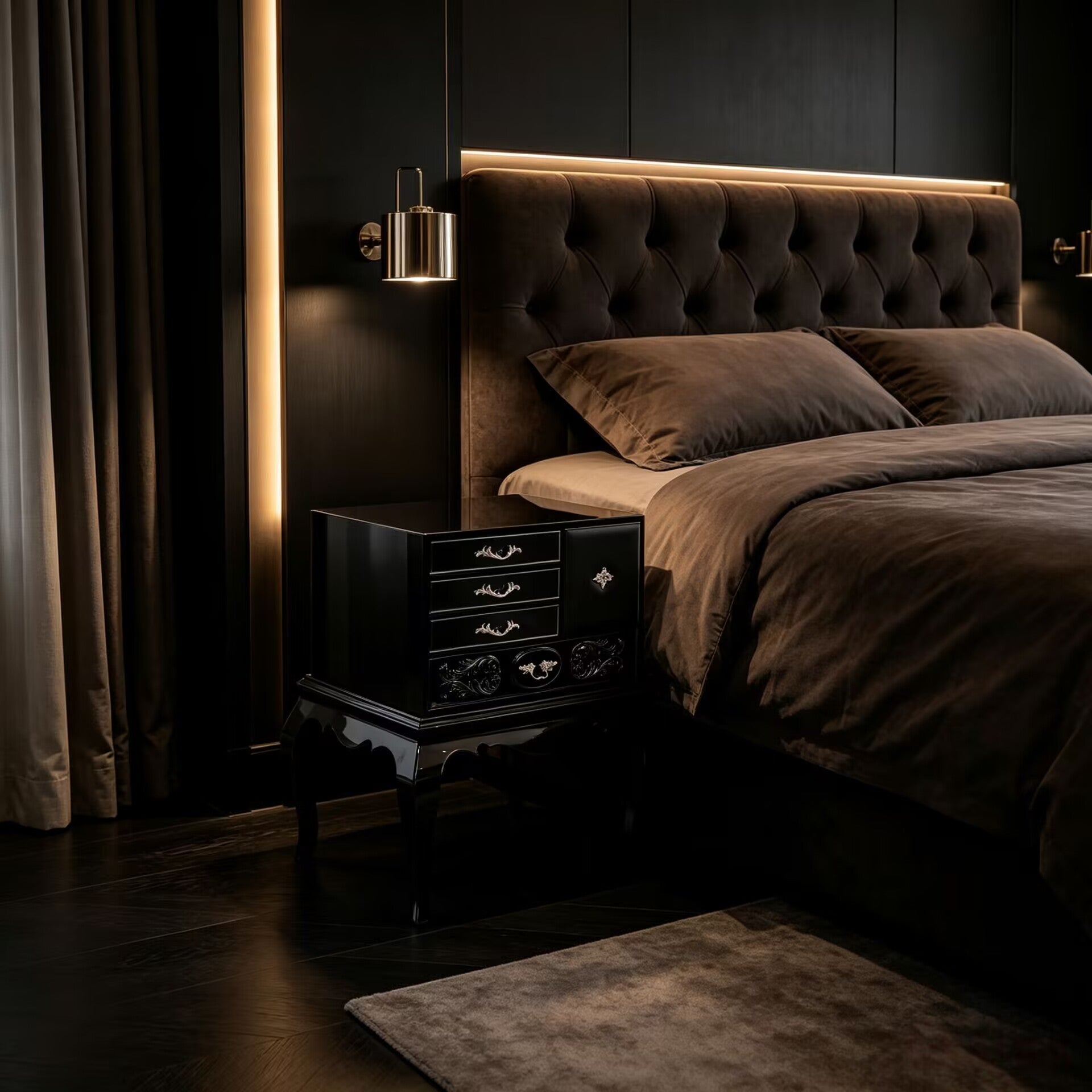 Brooklyn Villa Bedroom Luxury Artistic Solid Wood Bedside Table