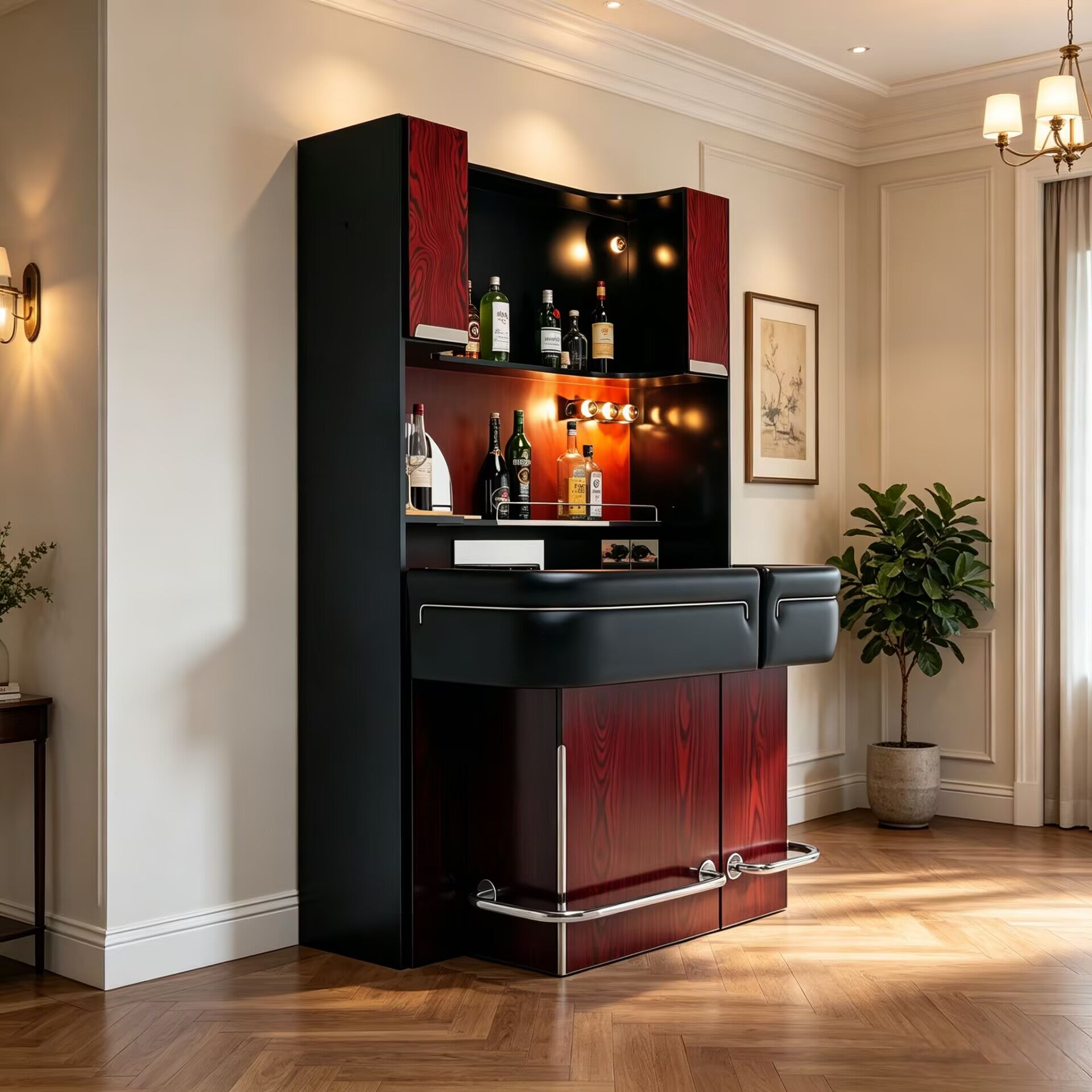 Designer Luxurious Solid Wood Upscale Leather Customize Bar Counter
