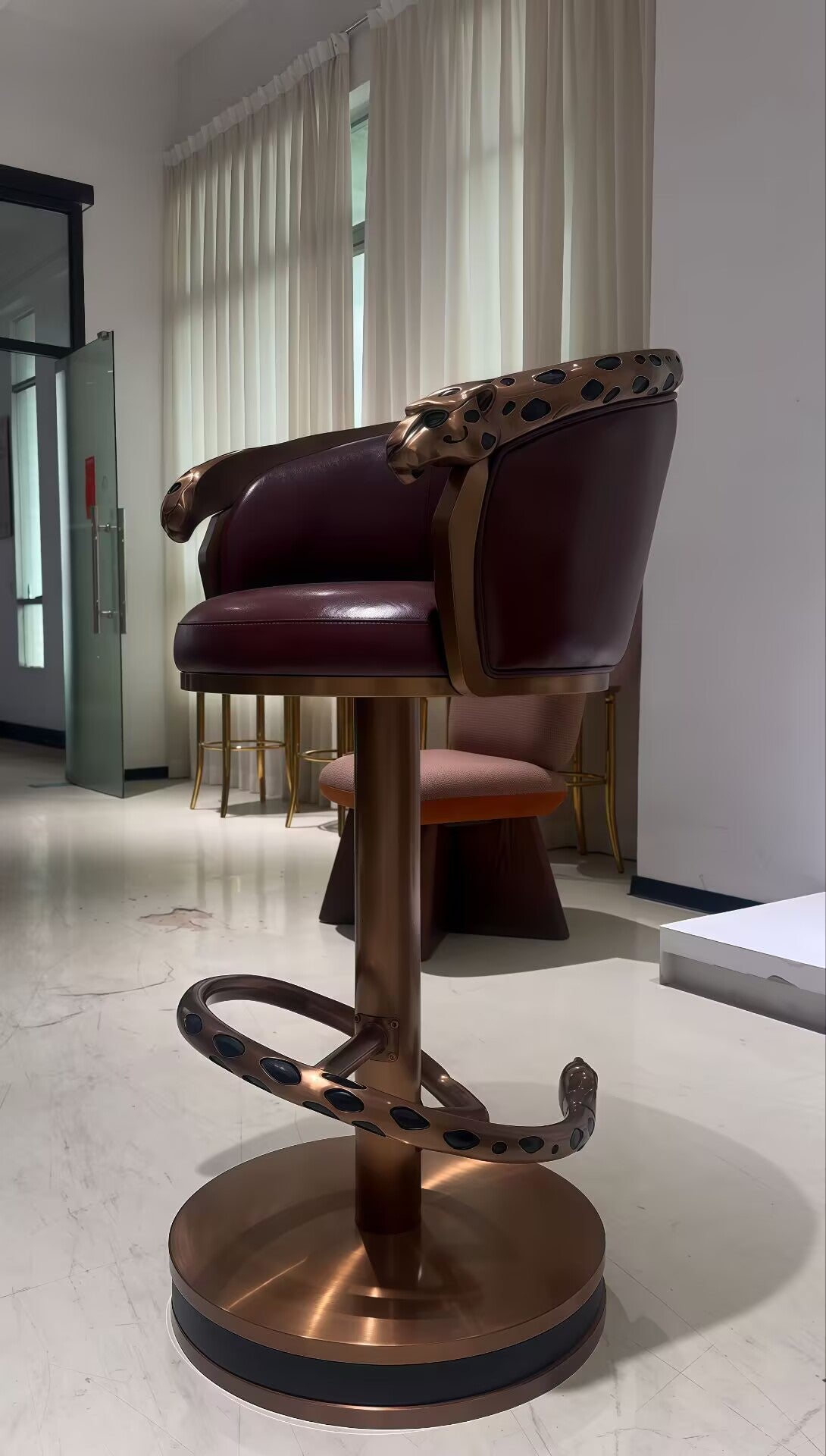 Designer Unique Artistic Cheetah High-End Genuine Leather Bar Stool