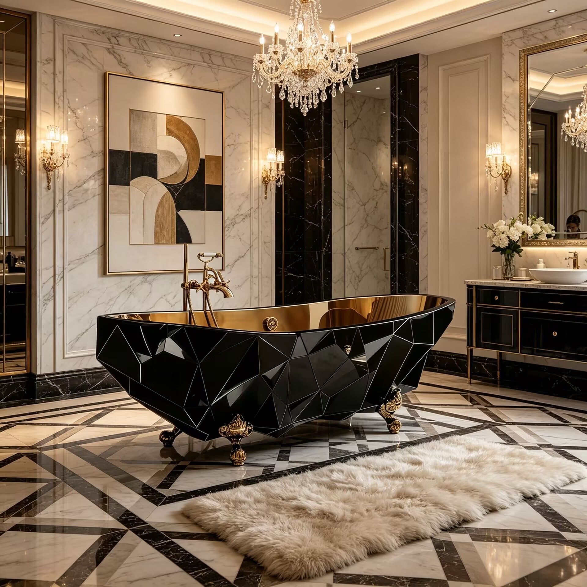 Luxury Unique Irregular Geometric Art Metal Freestanding Bathtub