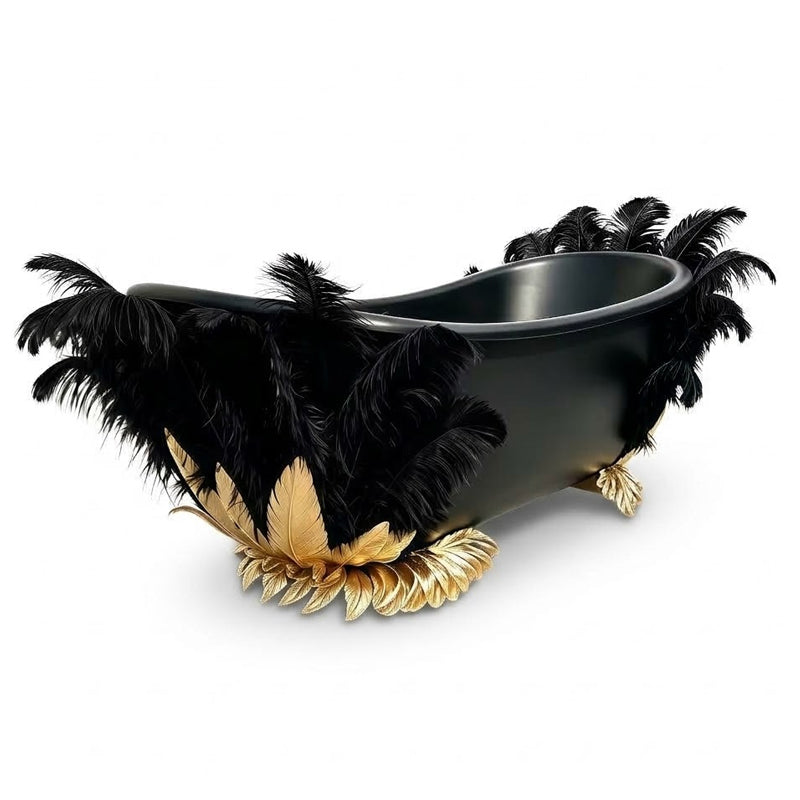 High Quality Luxurious Art Black Gold Feather Customize Bathtub