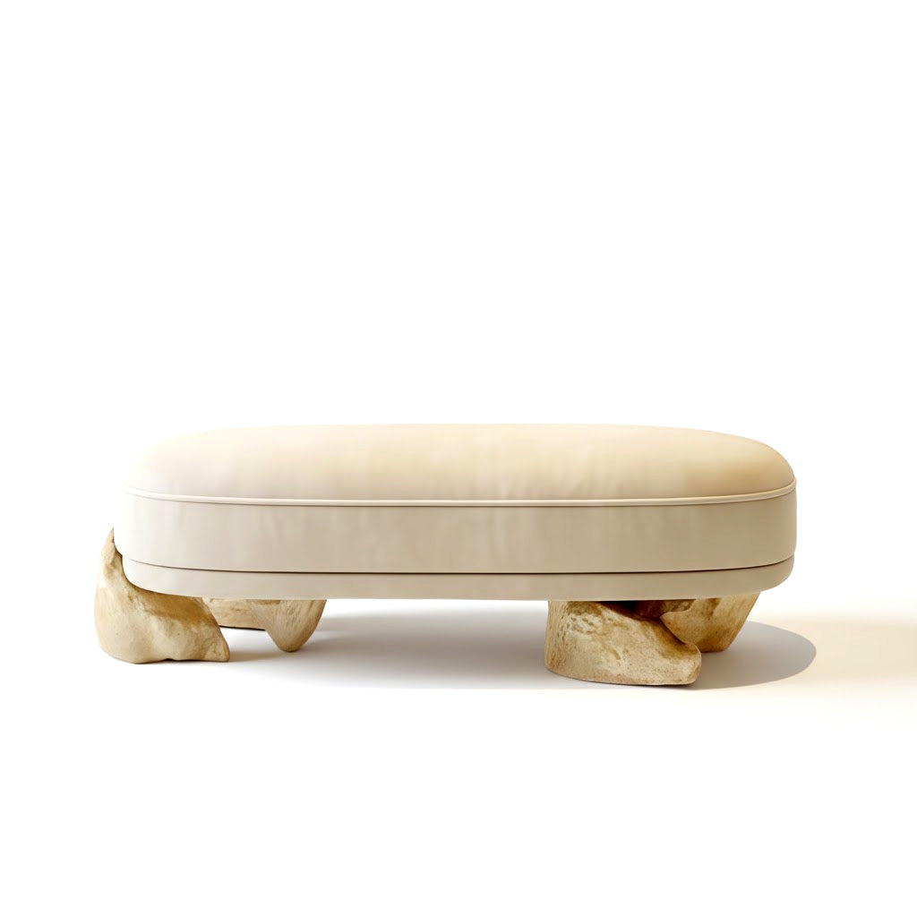 Luxury Designer Villa Bedroom Brass High End Fabric Bed End Bench