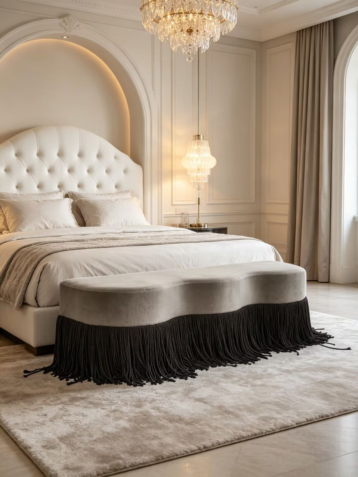 Villa Bedroom Upscale Unique Art Fabric Tassel Customize Bed End Bench