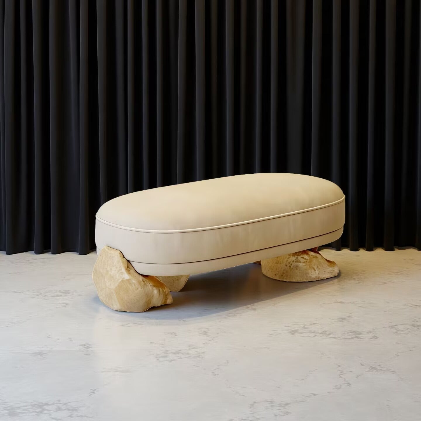 Luxury Designer Villa Bedroom Brass High End Fabric Bed End Bench