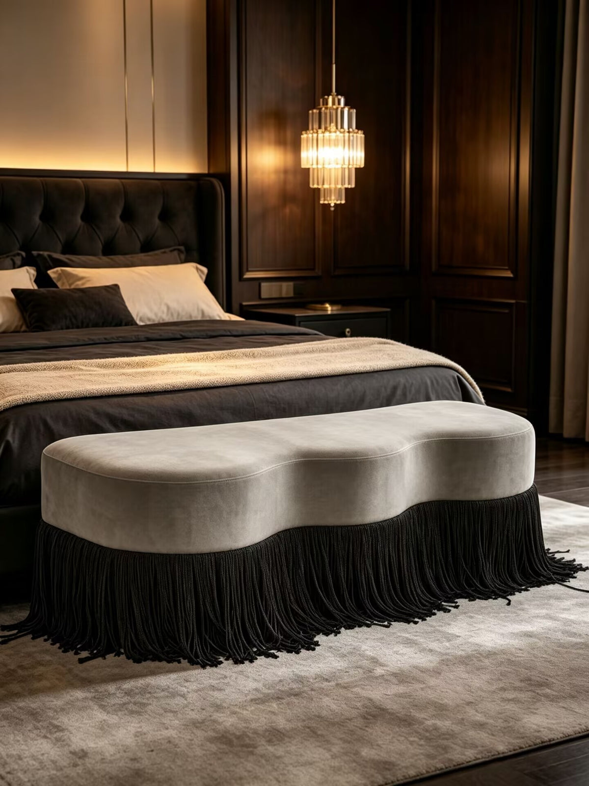 Villa Bedroom Upscale Unique Art Fabric Tassel Customize Bed End Bench