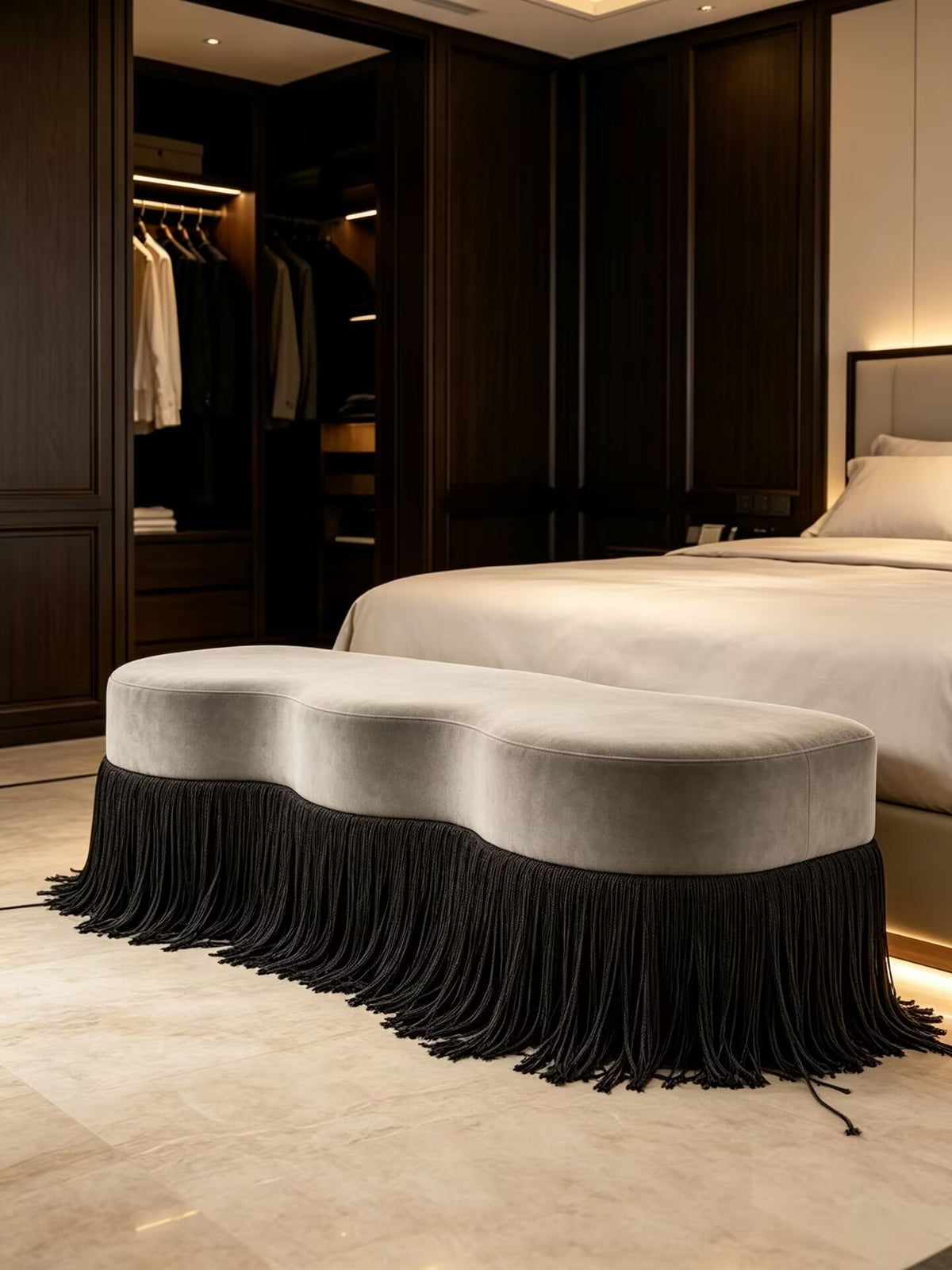 Villa Bedroom Upscale Unique Art Fabric Tassel Customize Bed End Bench