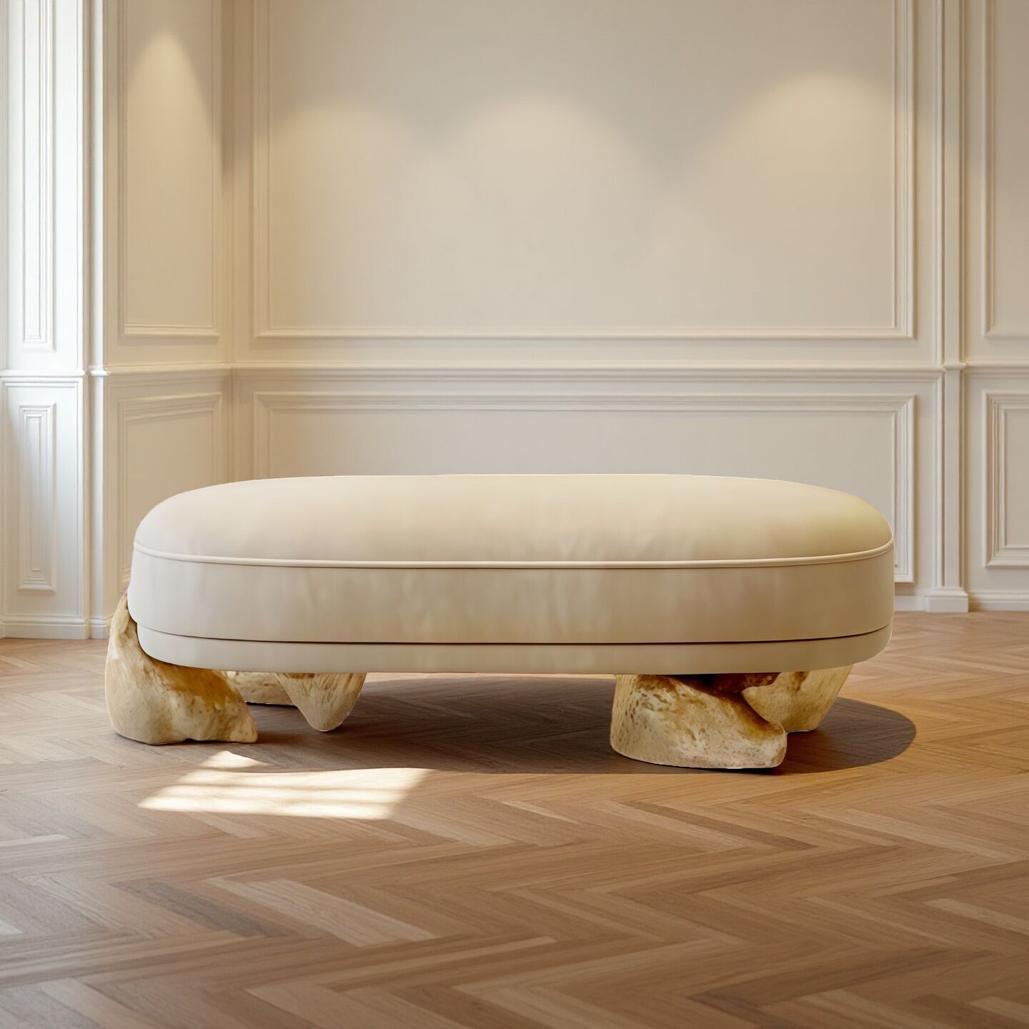 Luxury Designer Villa Bedroom Brass High End Fabric Bed End Bench