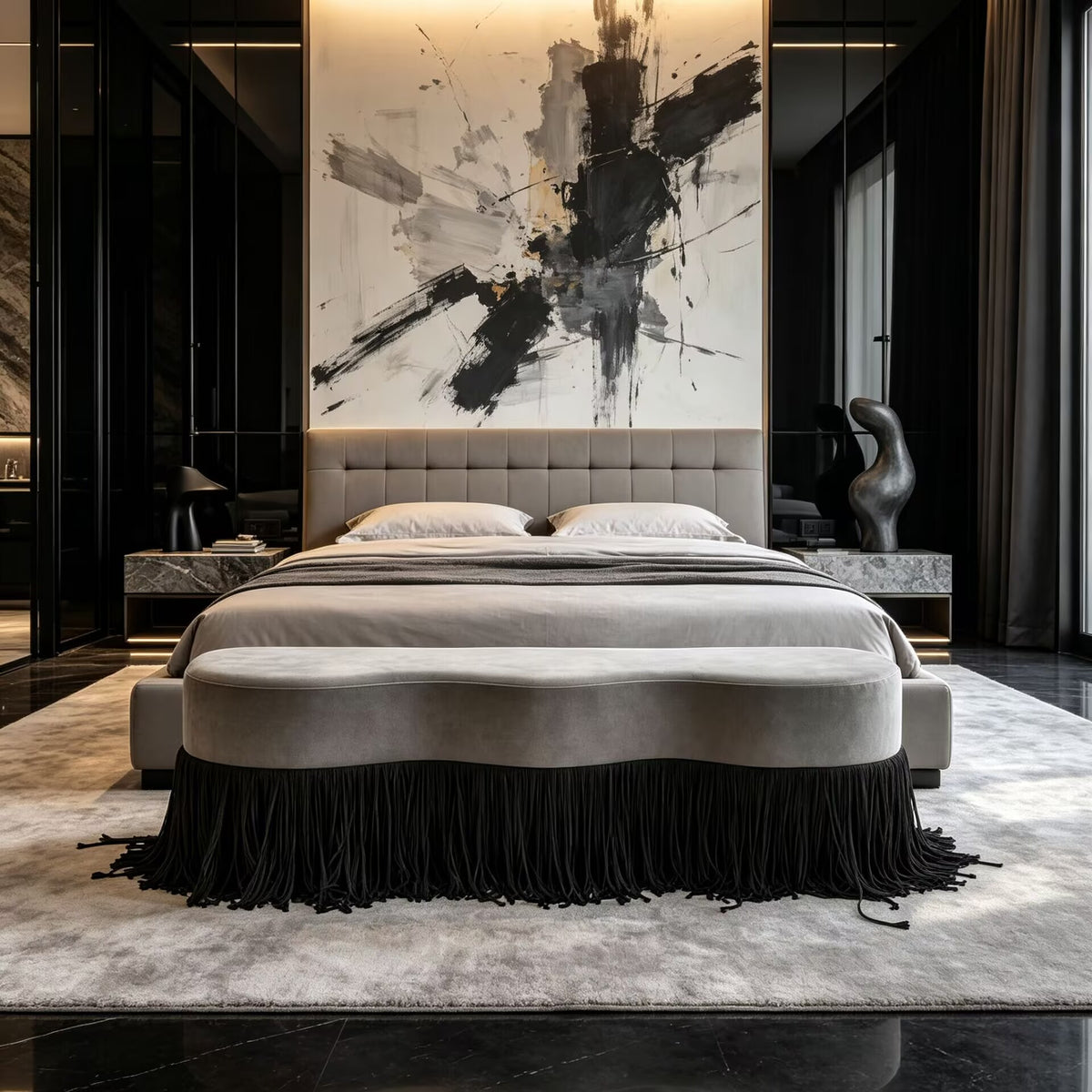 Villa Bedroom Upscale Unique Art Fabric Tassel Customize Bed End Bench