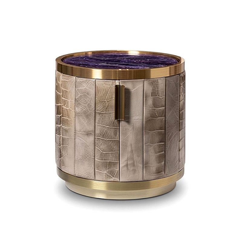 Luxurious Marble Upscale Unique Genuine Leather Bedside Table