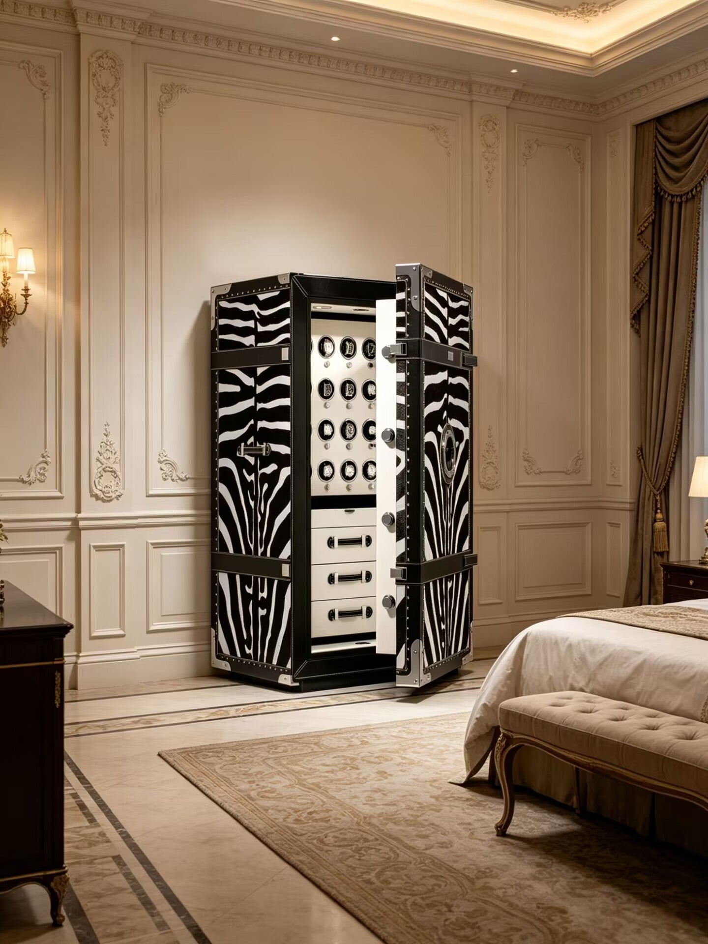 Bel Air Luxurious Creativity Solid Wood Zebra Stripes Leather Safe