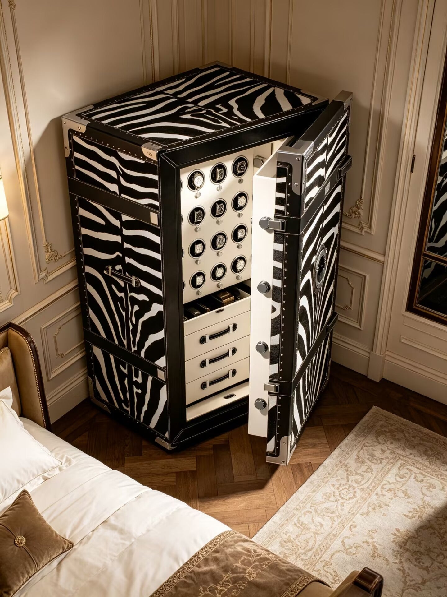Bel Air Luxurious Creativity Solid Wood Zebra Stripes Leather Safe